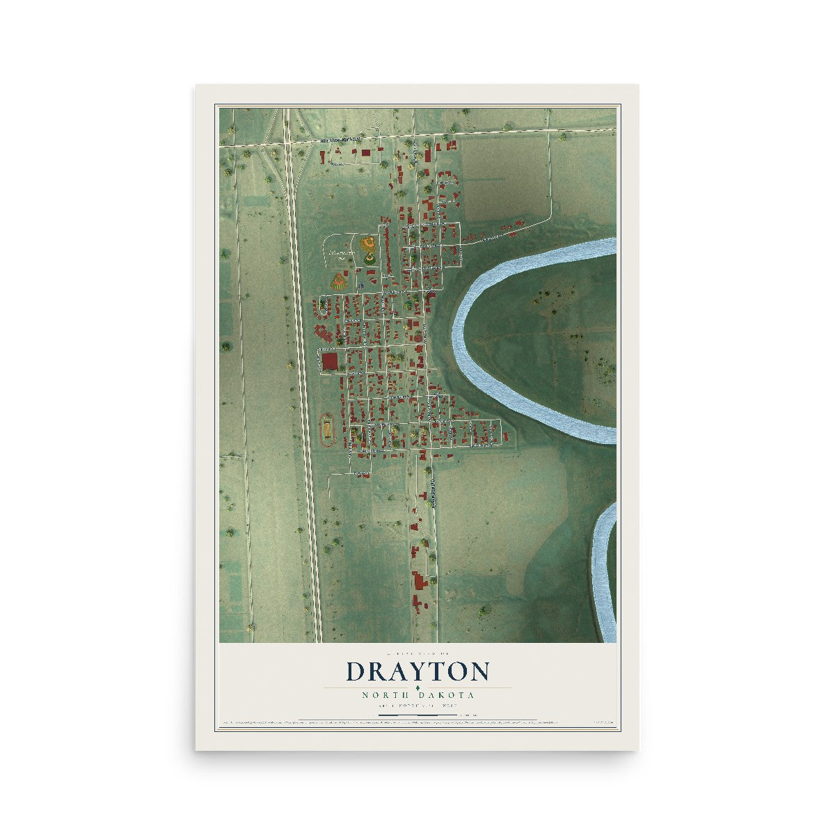 Map of Drayton, North Dakota, 12 x 18 inch unframed archival matte print