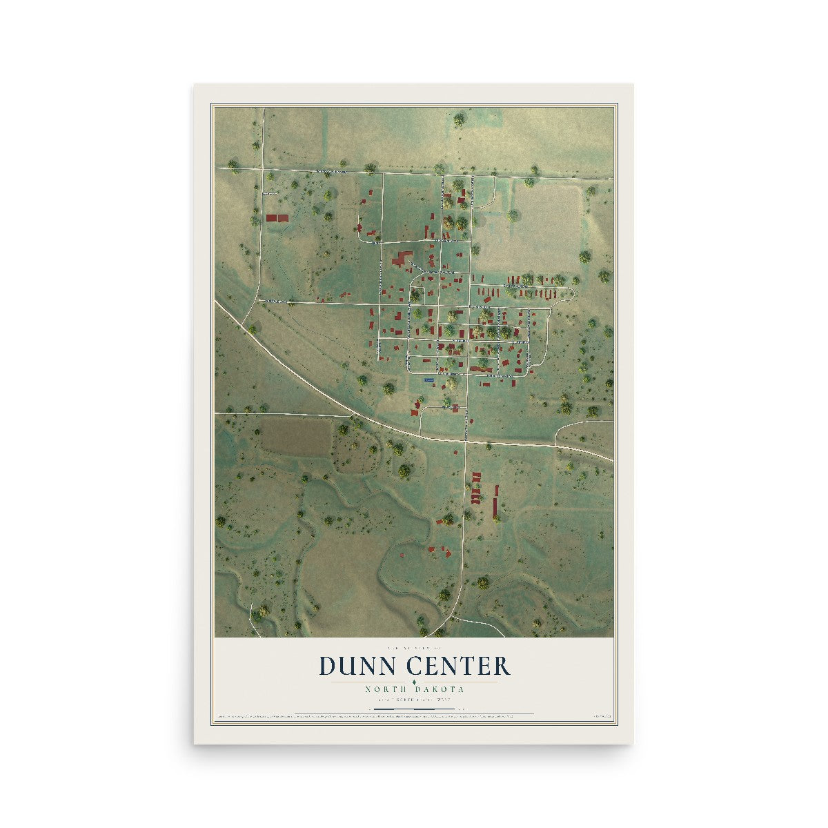 Map of Dunn Center, North Dakota, 12 x 18 inch unframed archival matte print