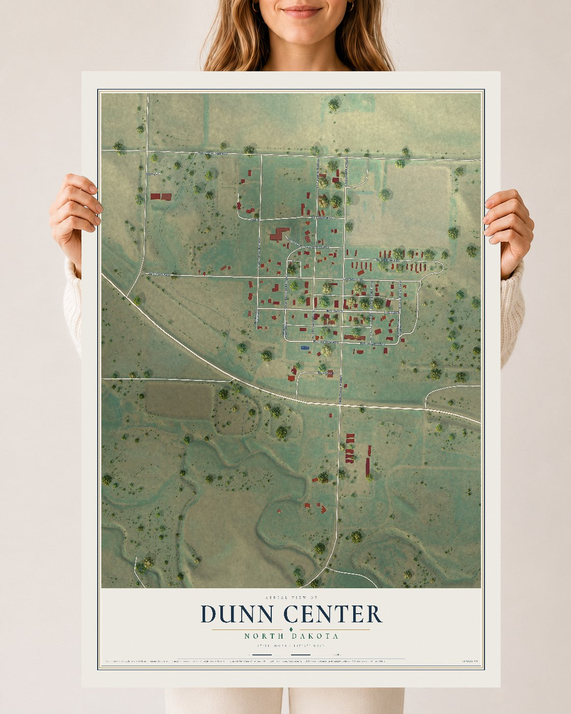 Map of Dunn Center, North Dakota, 24 x 36 inch unframed archival matte print