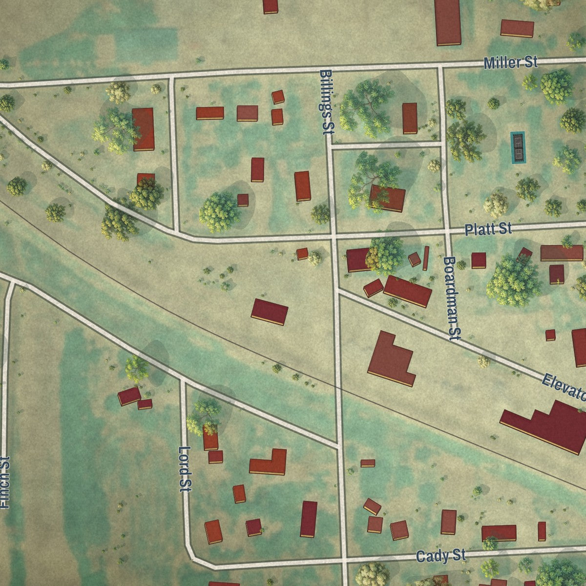 Close-up of the map of Dwight, North Dakota print showing street and building detail