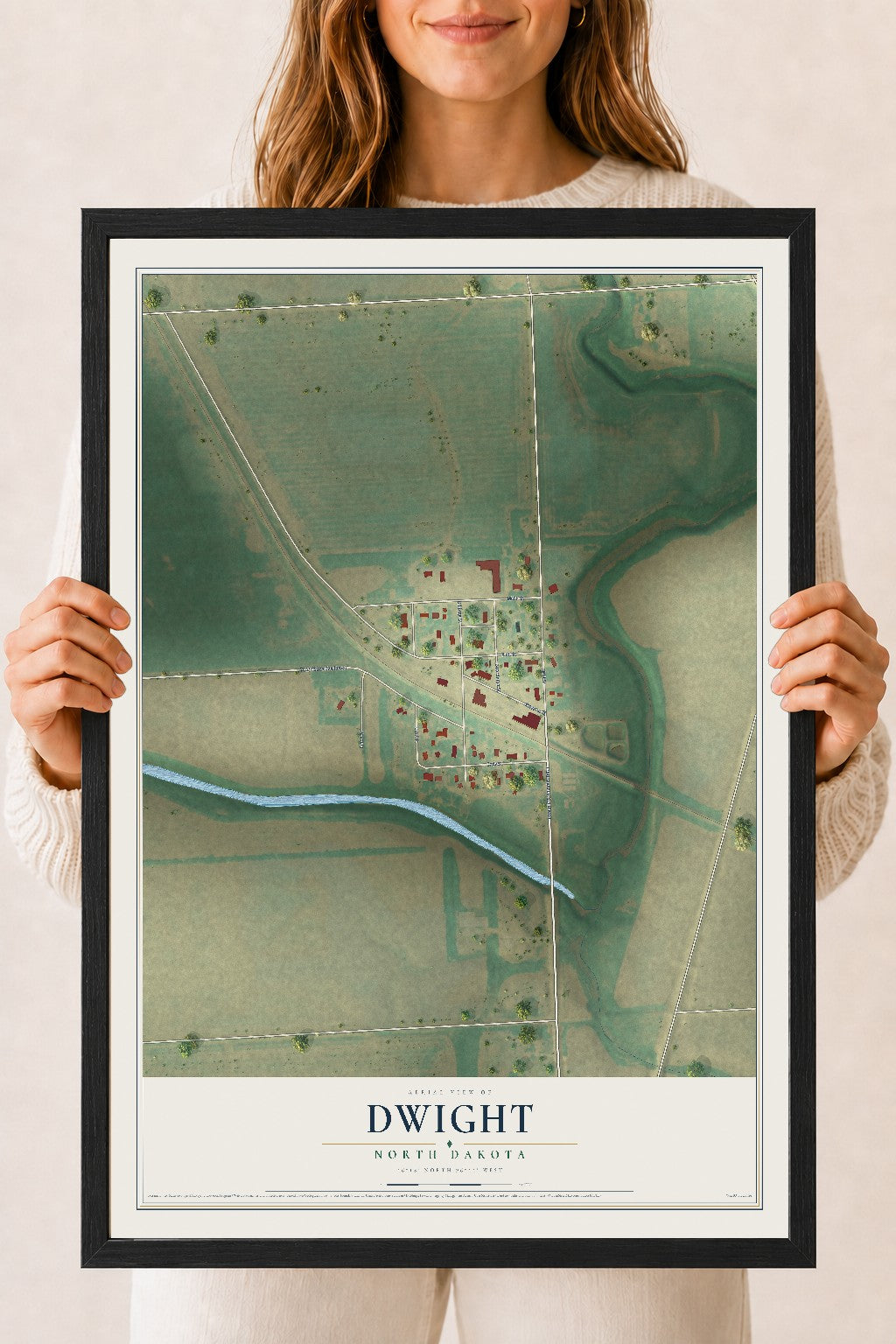 Map of Dwight, North Dakota, 18 x 24 inch print in a black wood frame