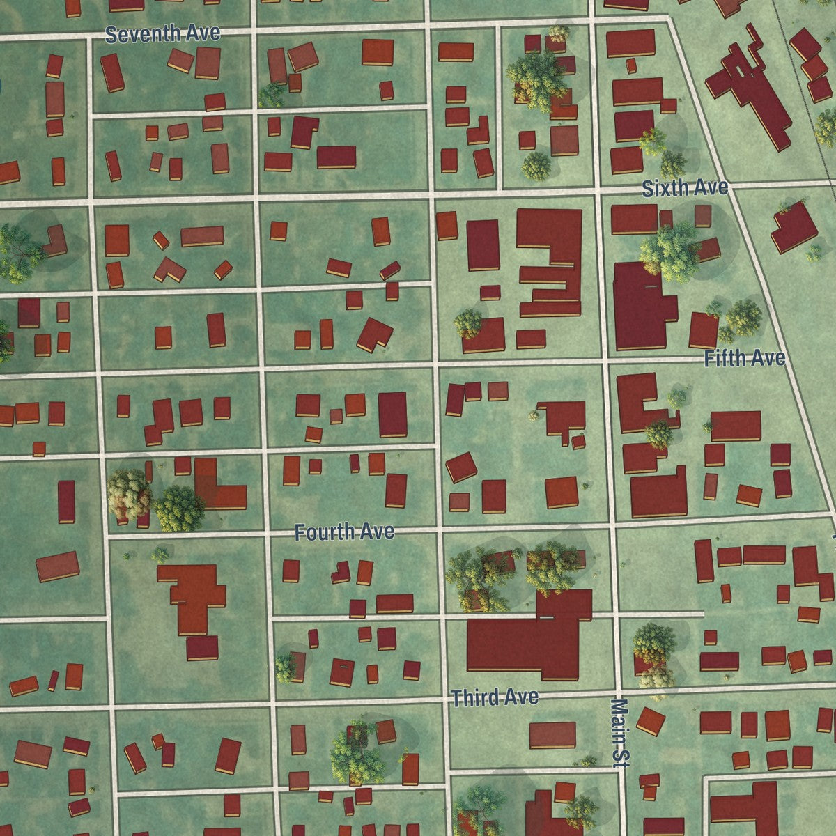 Close-up of the map of Edgeley, North Dakota print showing street and building detail