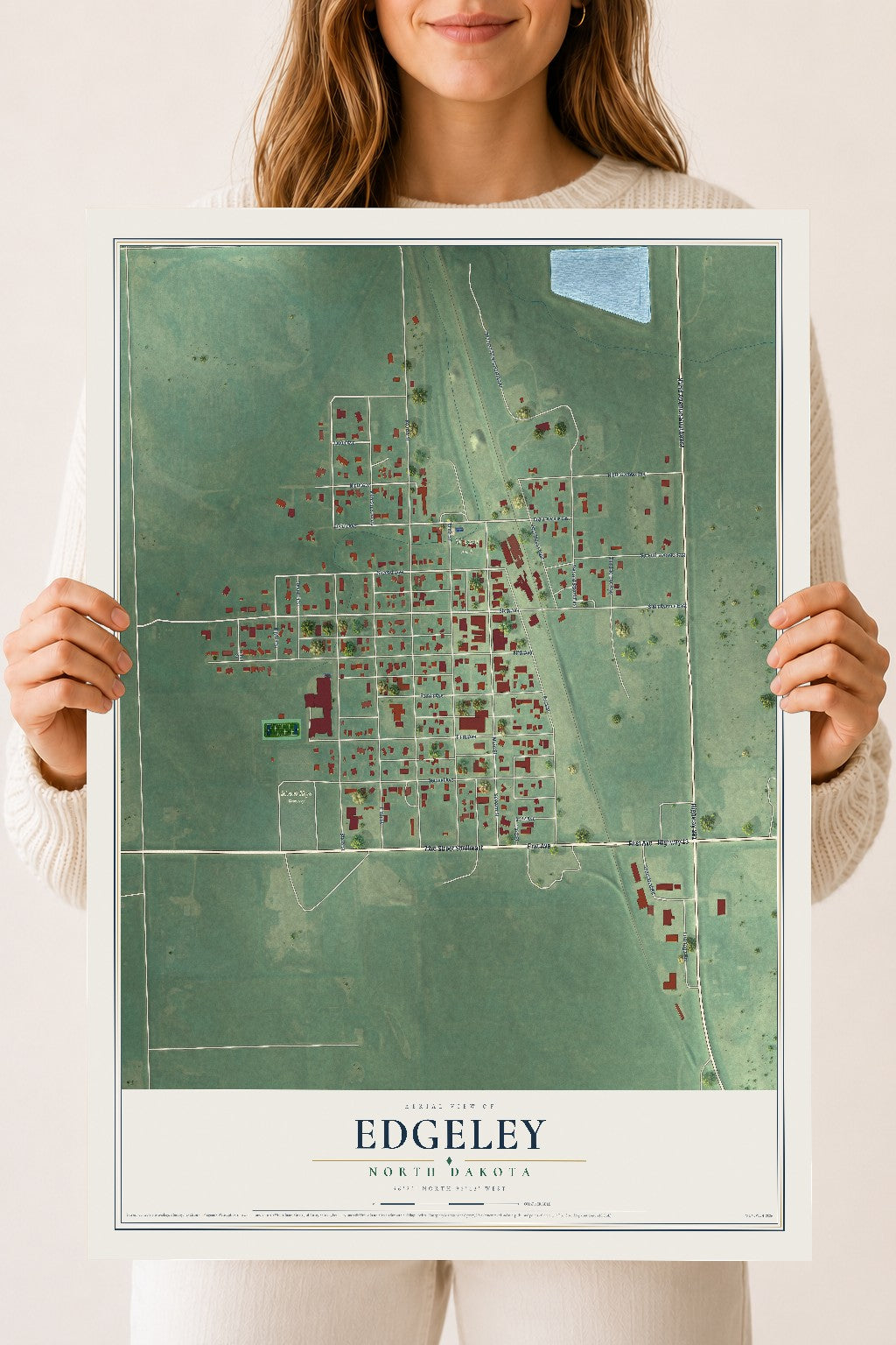 Map of Edgeley, North Dakota, 18 x 24 inch unframed archival matte print