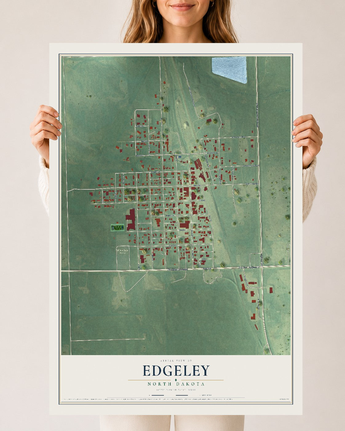 Map of Edgeley, North Dakota, 24 x 36 inch unframed archival matte print