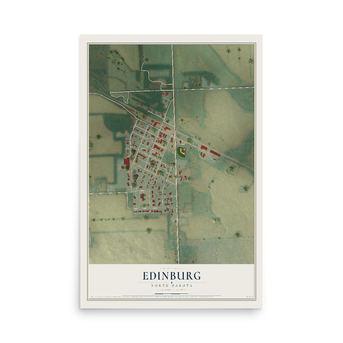 Map of Edinburg, North Dakota, 12 x 18 inch unframed archival matte print