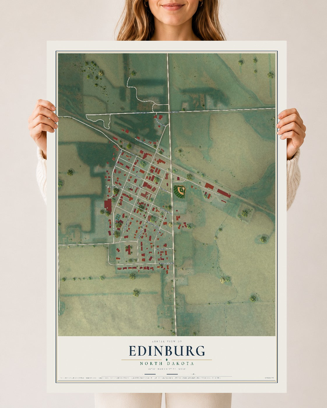 Map of Edinburg, North Dakota, 24 x 36 inch unframed archival matte print