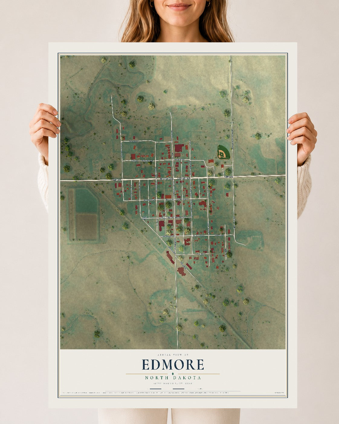 Map of Edmore, North Dakota, 24 x 36 inch unframed archival matte print