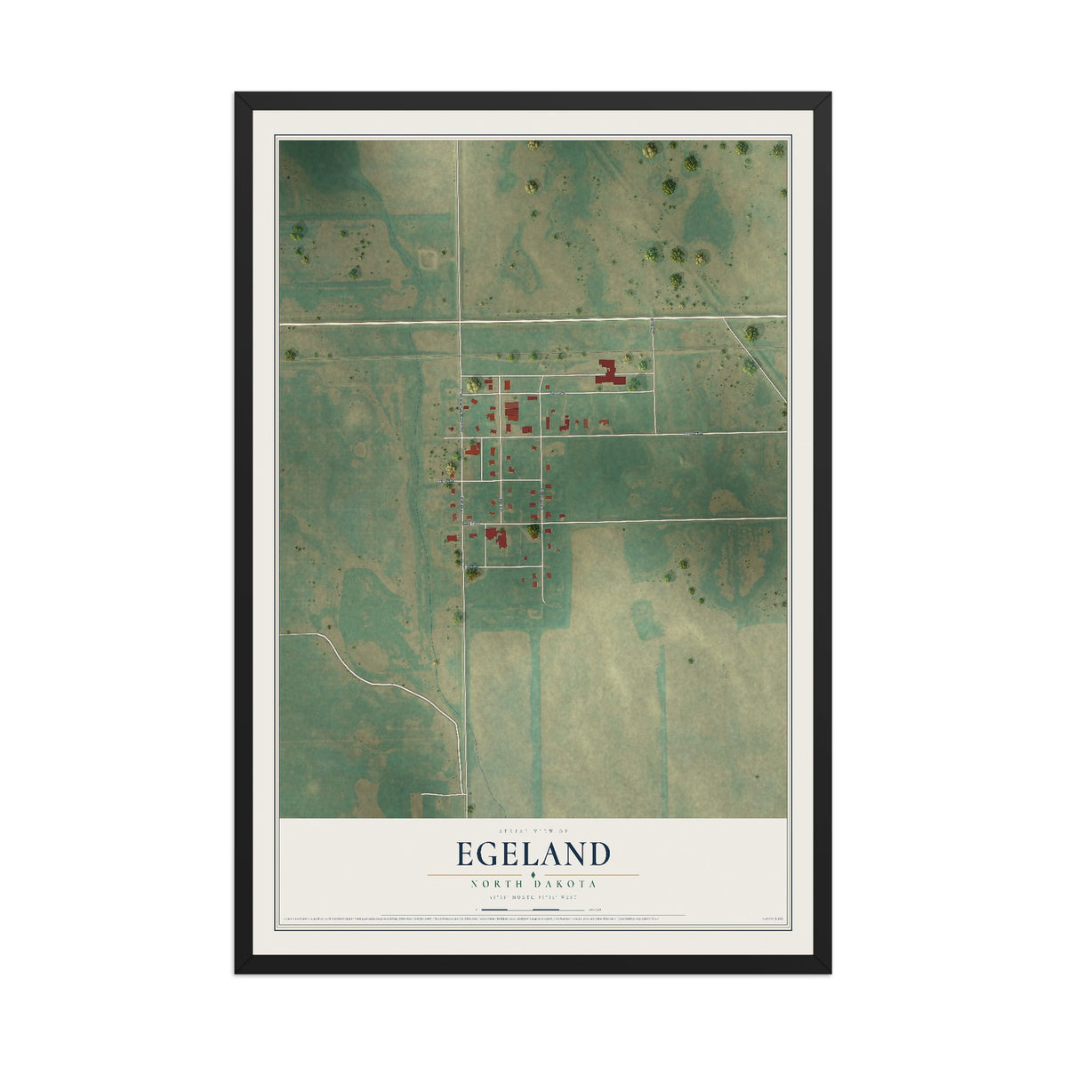 Map of Egeland, North Dakota, 12 x 18 inch print in a black wood frame