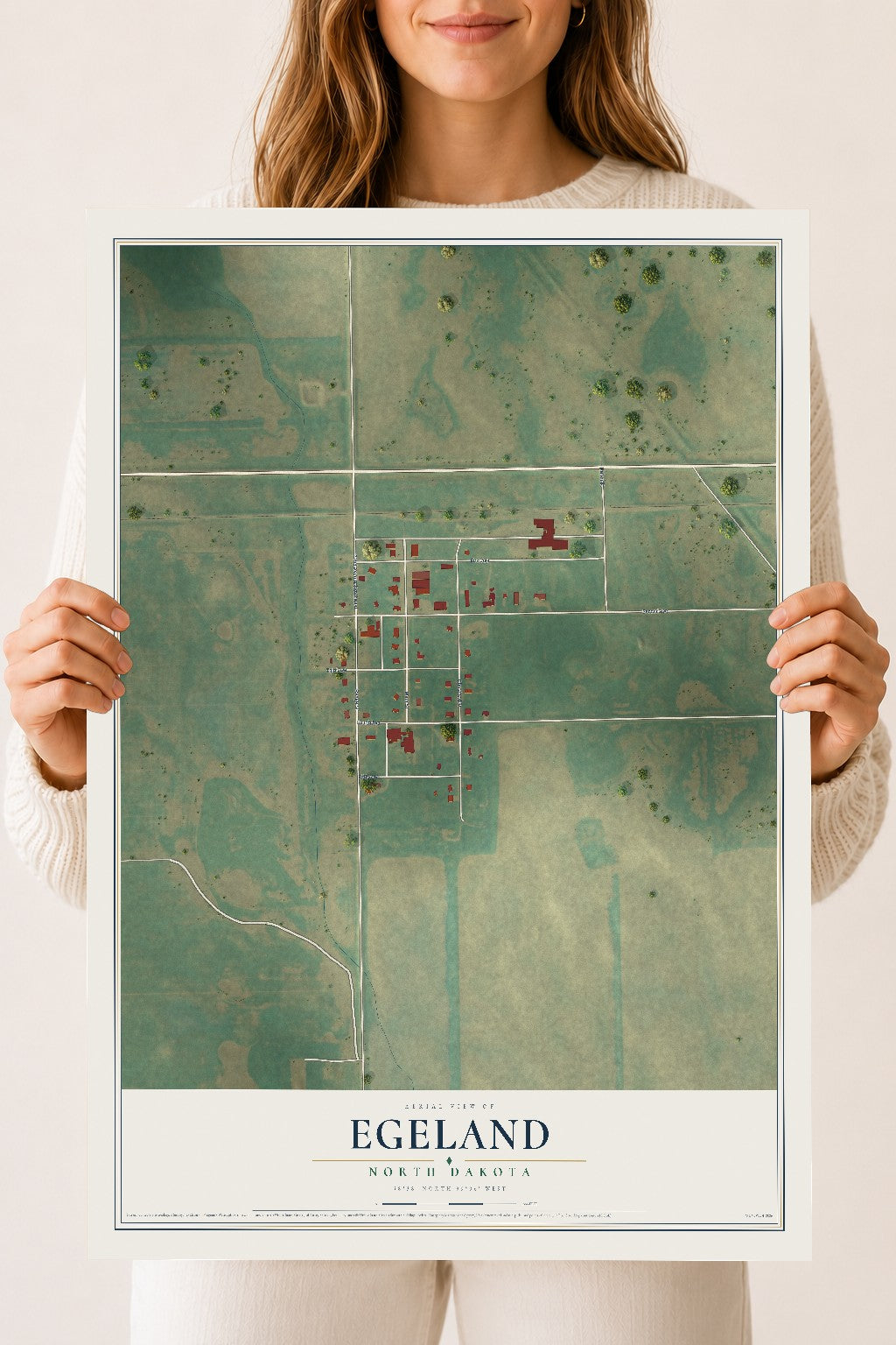 Map of Egeland, North Dakota, 18 x 24 inch unframed archival matte print