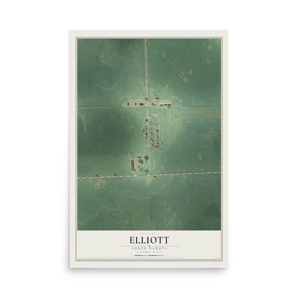 Map of Elliott, North Dakota, 12 x 18 inch unframed archival matte print