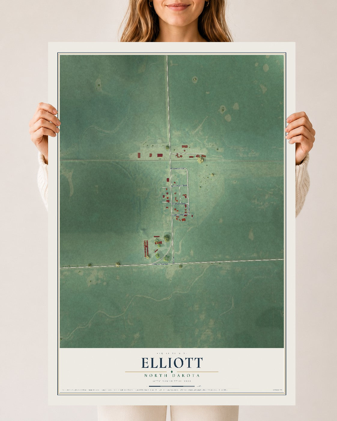 Map of Elliott, North Dakota, 24 x 36 inch unframed archival matte print