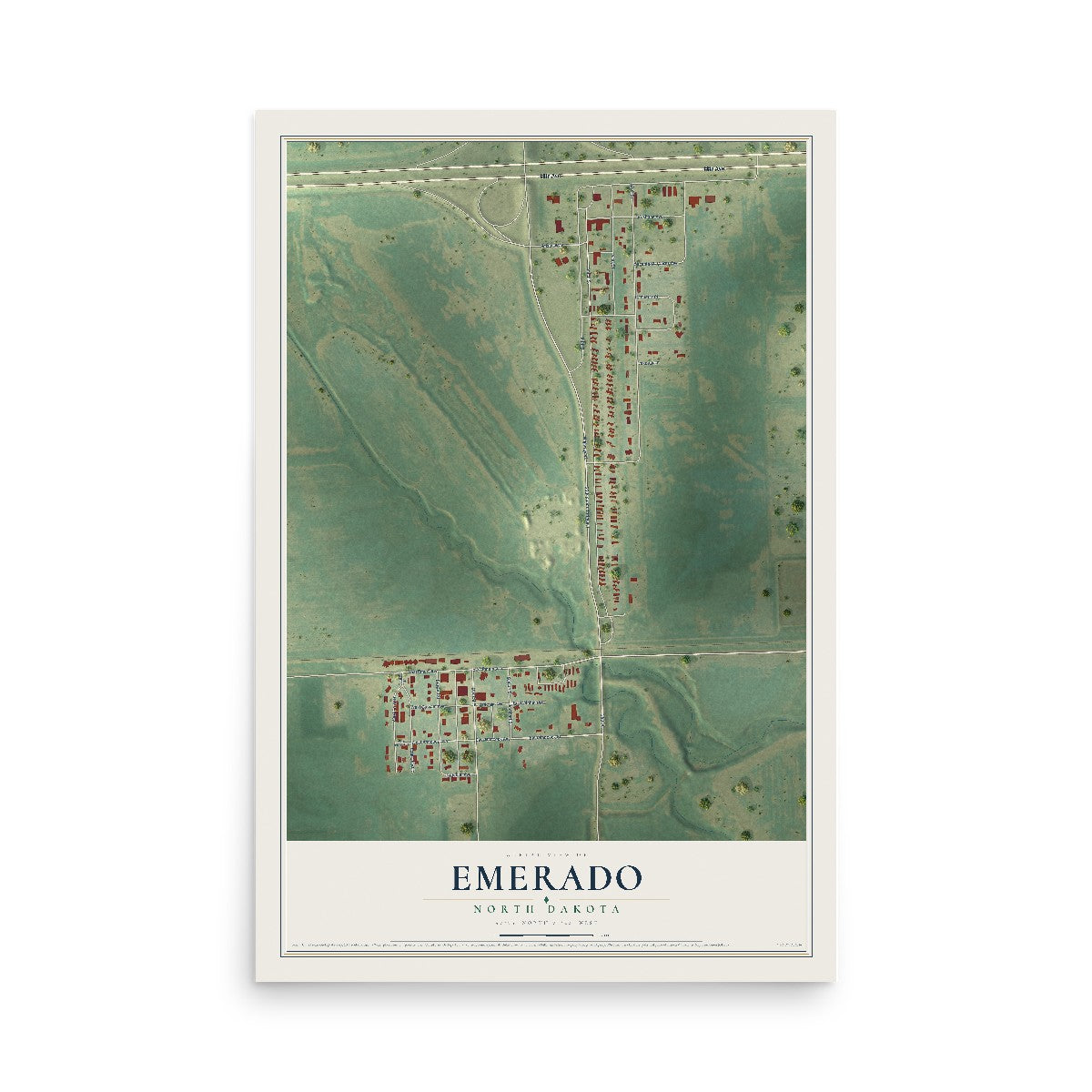 Map of Emerado, North Dakota, 12 x 18 inch unframed archival matte print