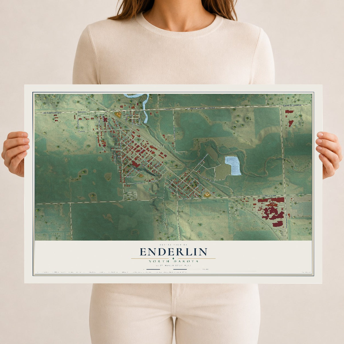 Map of Enderlin, North Dakota, 12 x 18 inch unframed archival matte print