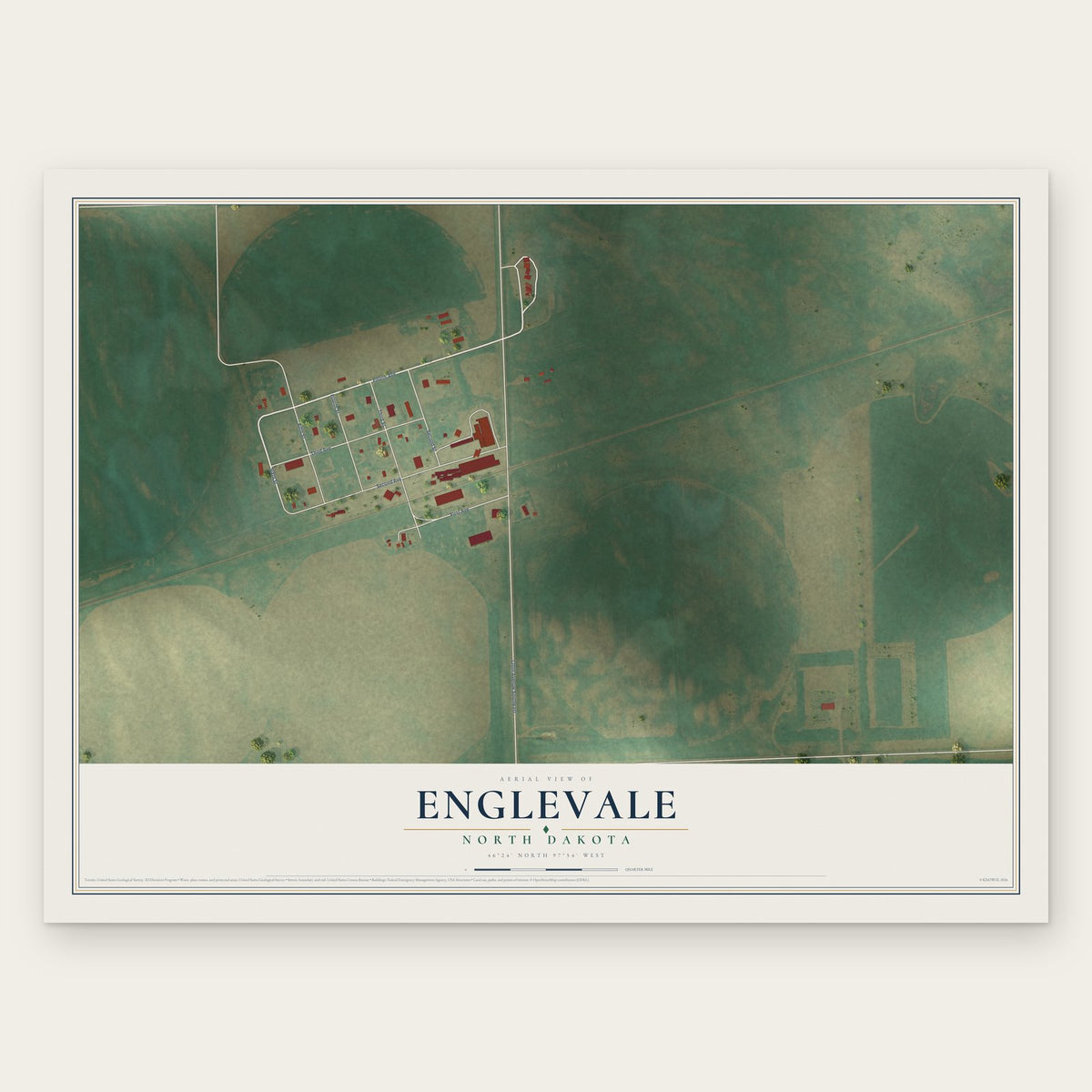 Englevale, North Dakota map print, the full design