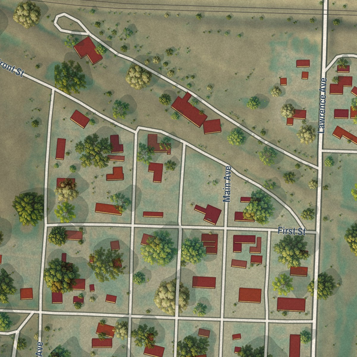 Close-up of the map of Epping, North Dakota print showing street and building detail