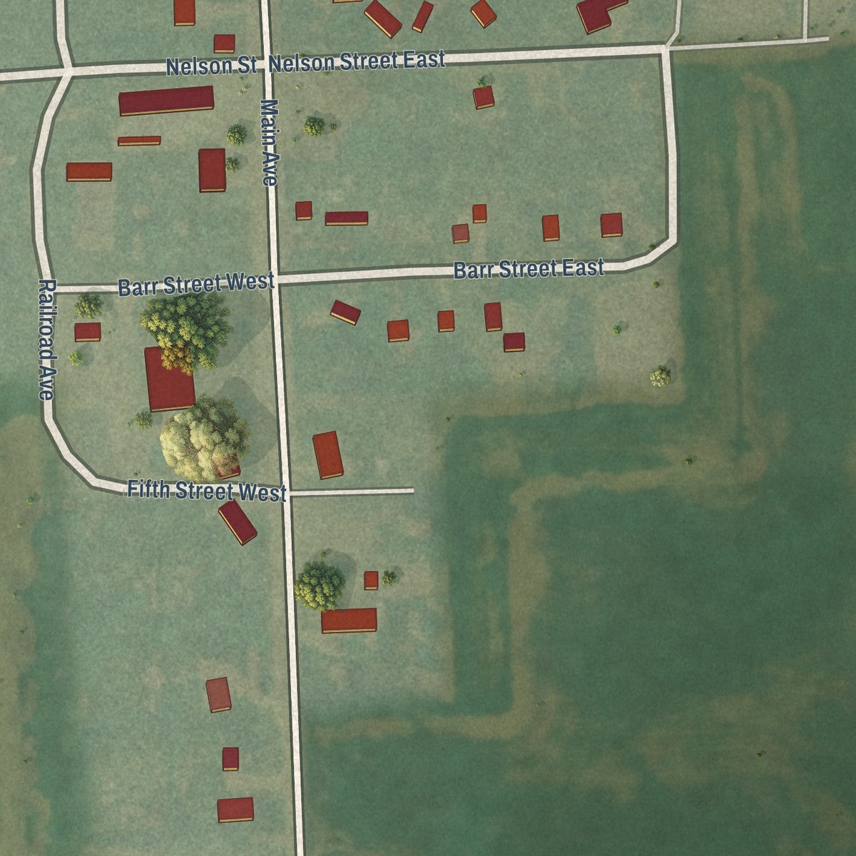 Close-up of the map of Erie, North Dakota print showing street and building detail