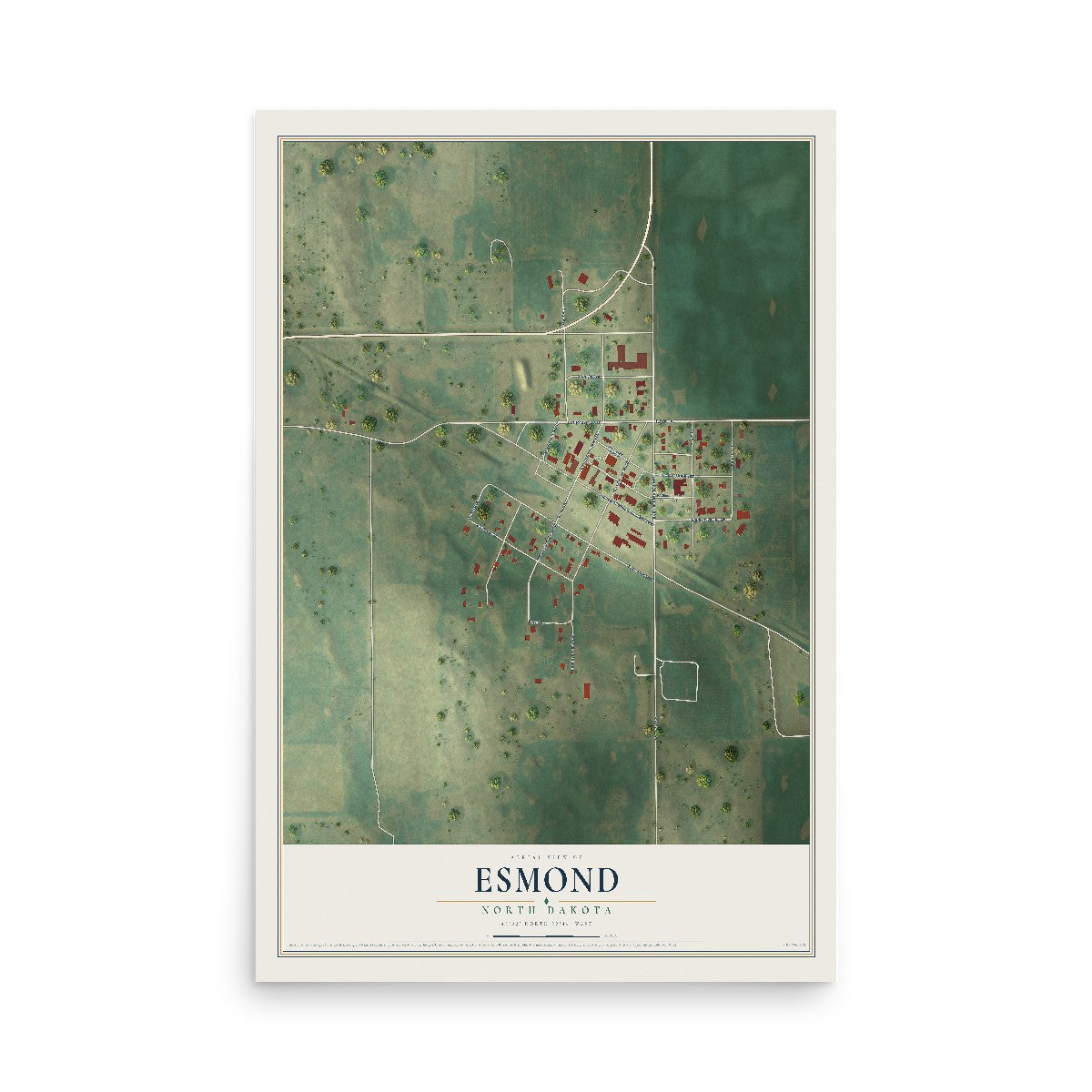 Map of Esmond, North Dakota, 12 x 18 inch unframed archival matte print