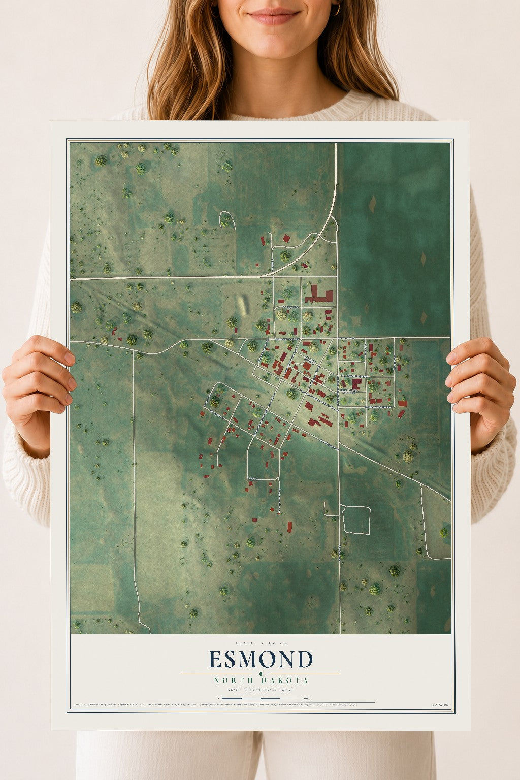 Map of Esmond, North Dakota, 18 x 24 inch unframed archival matte print