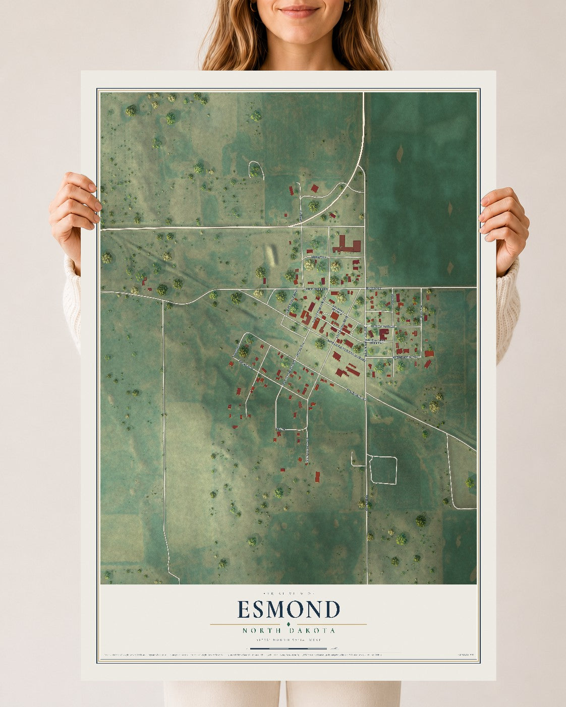 Map of Esmond, North Dakota, 24 x 36 inch unframed archival matte print