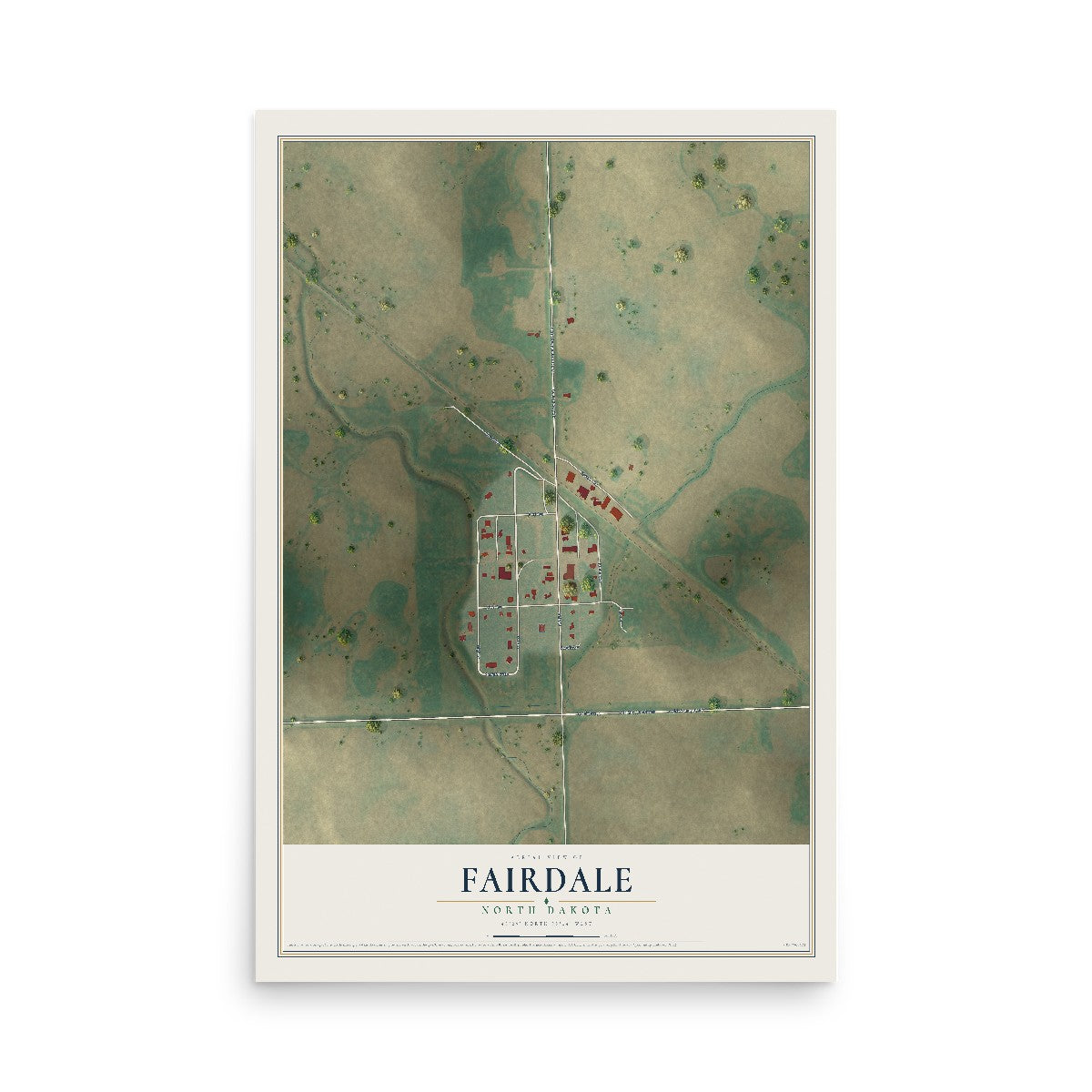 Map of Fairdale, North Dakota, 12 x 18 inch unframed archival matte print