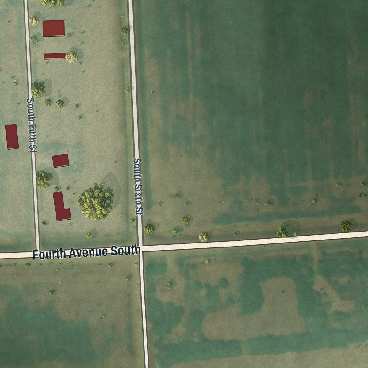 Second close-up of the map of Fairmount, North Dakota print showing more streets and buildings