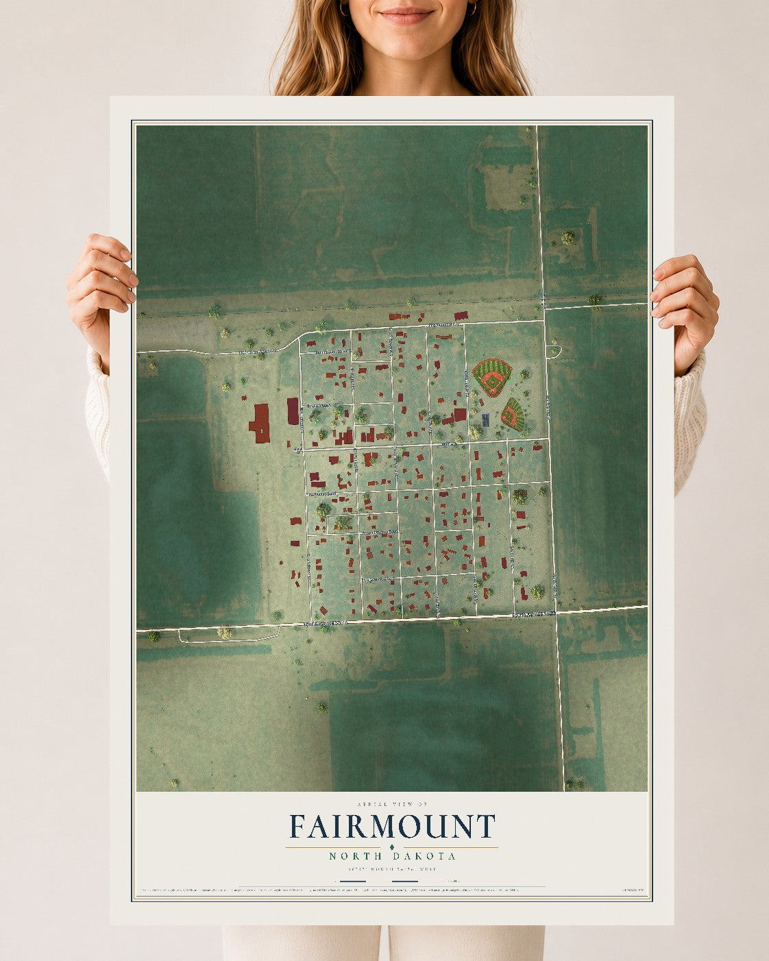 Map of Fairmount, North Dakota, 24 x 36 inch unframed archival matte print