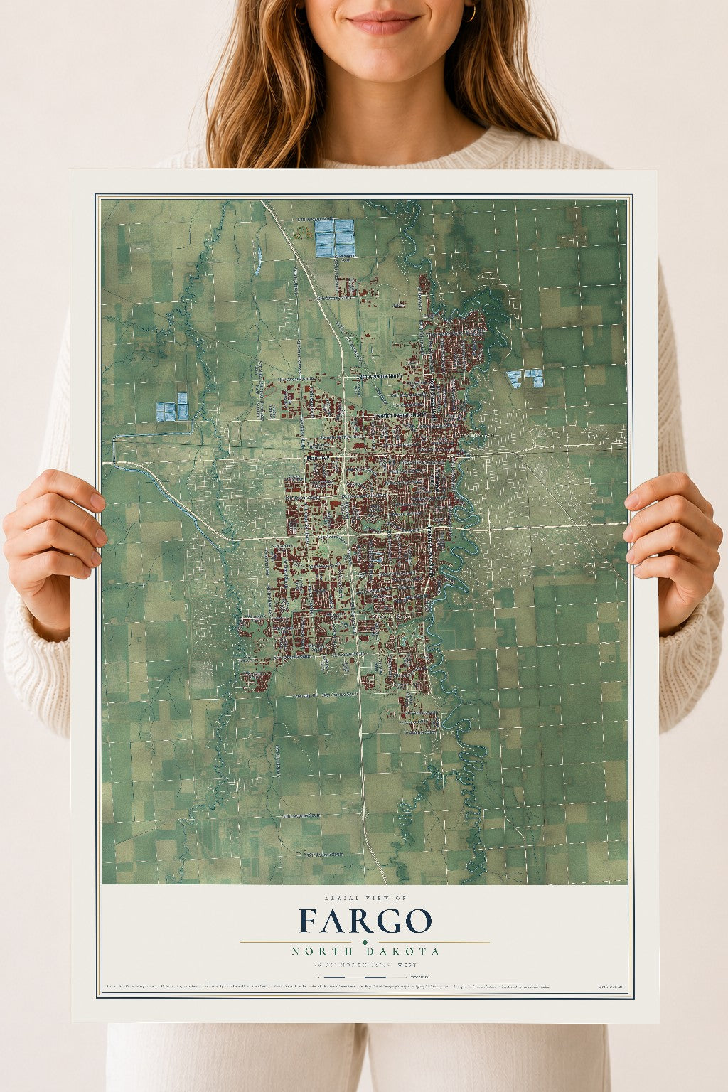 Map of Fargo, North Dakota, 18 x 24 inch unframed archival matte print