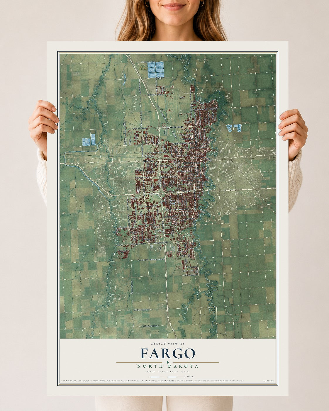 Map of Fargo, North Dakota, 24 x 36 inch unframed archival matte print