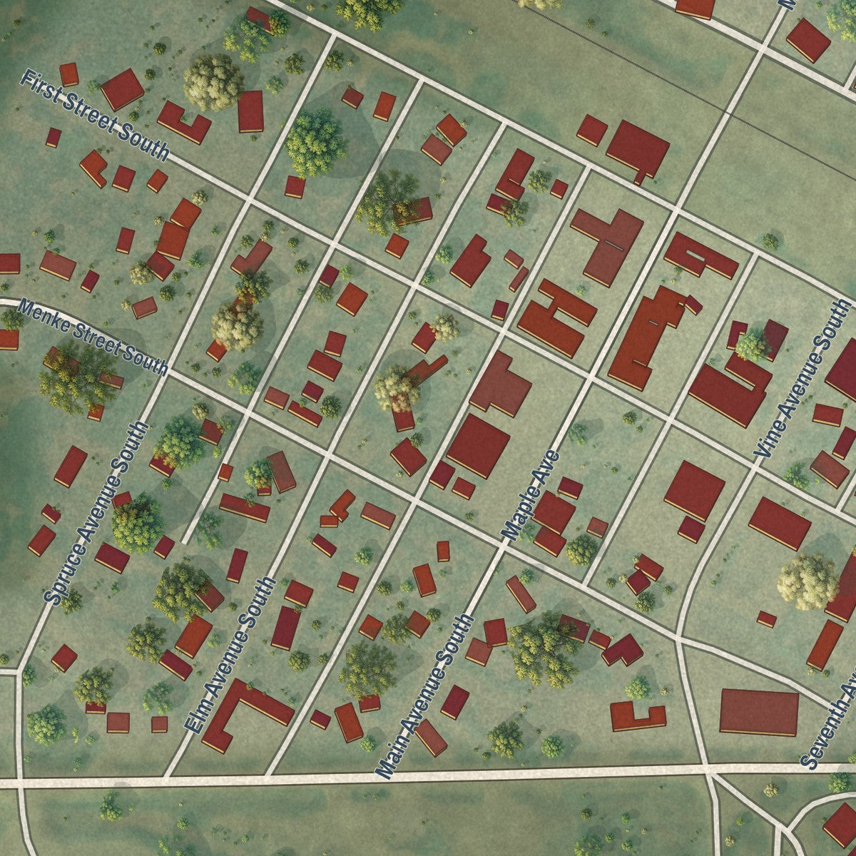 Close-up of the map of Fessenden, North Dakota print showing street and building detail