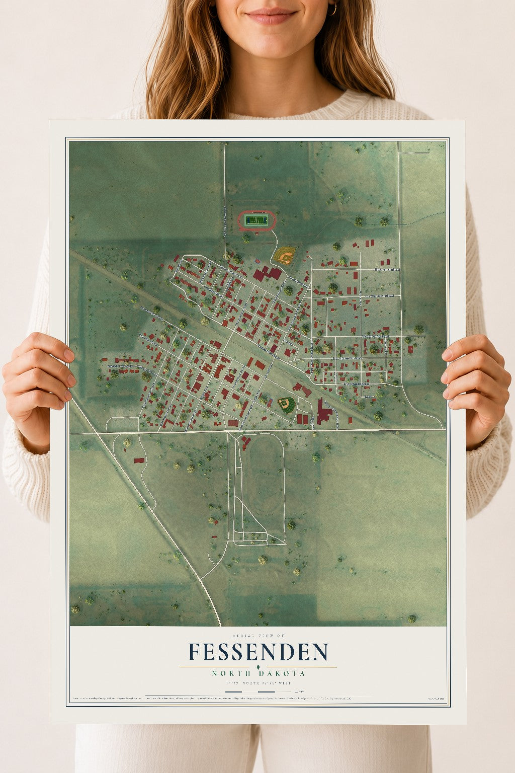 Map of Fessenden, North Dakota, 18 x 24 inch unframed archival matte print
