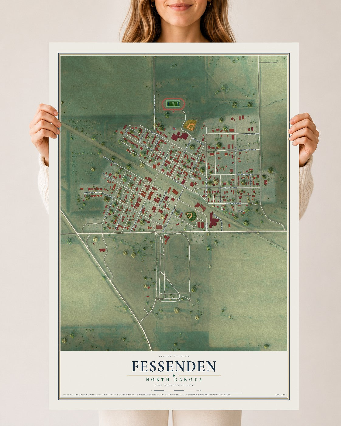 Map of Fessenden, North Dakota, 24 x 36 inch unframed archival matte print