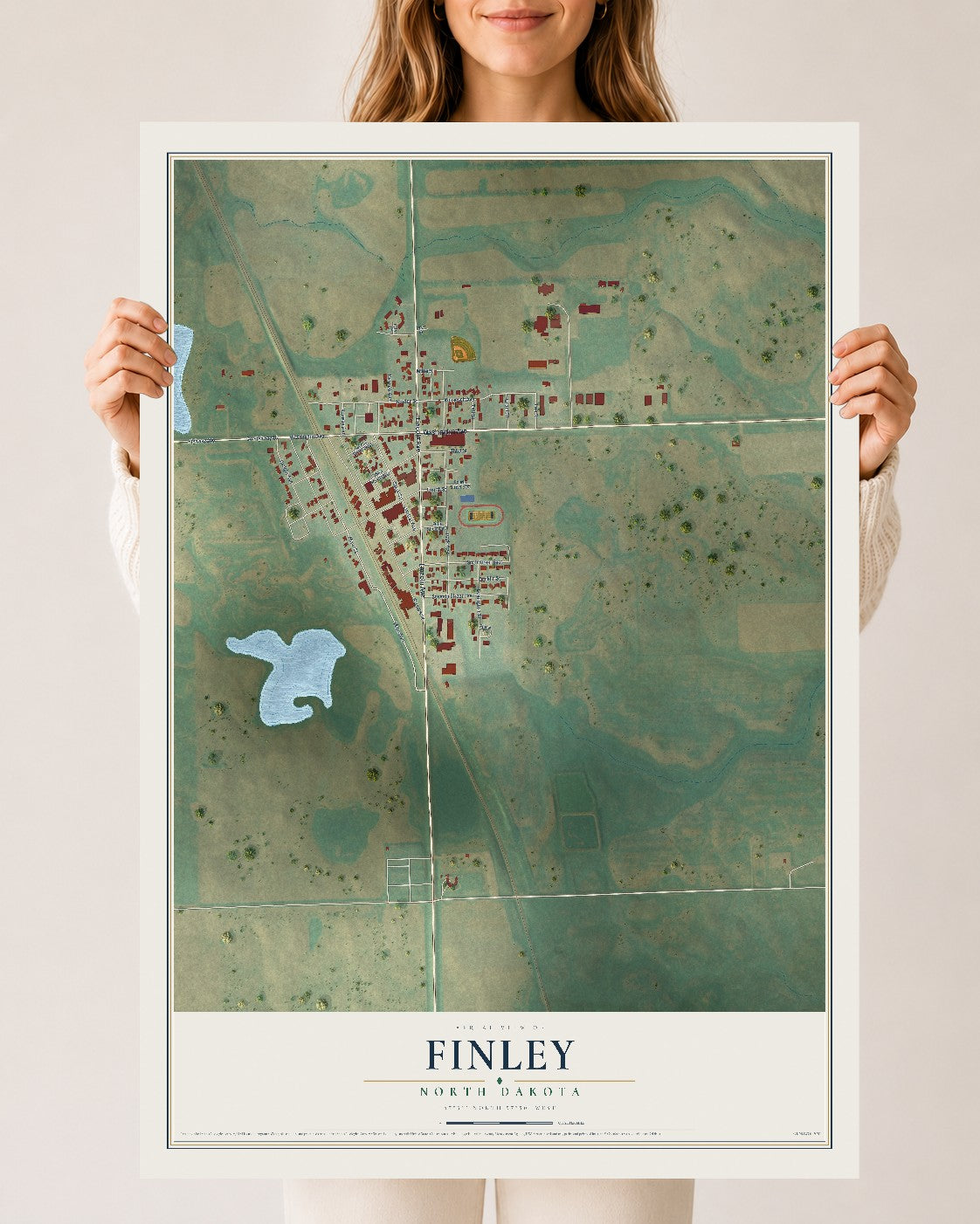 Map of Finley, North Dakota, 24 x 36 inch unframed archival matte print