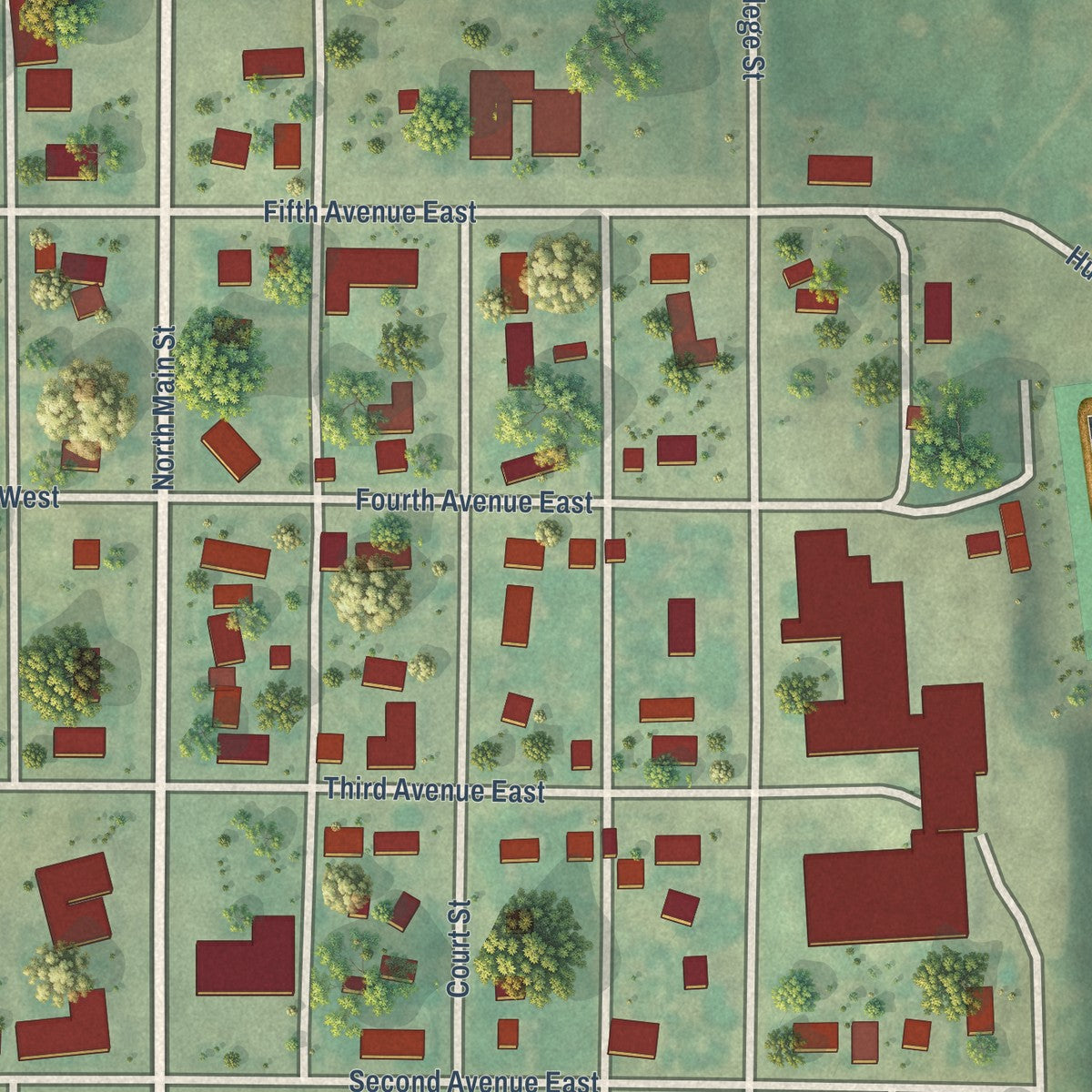 Close-up of the map of Flasher, North Dakota print showing street and building detail