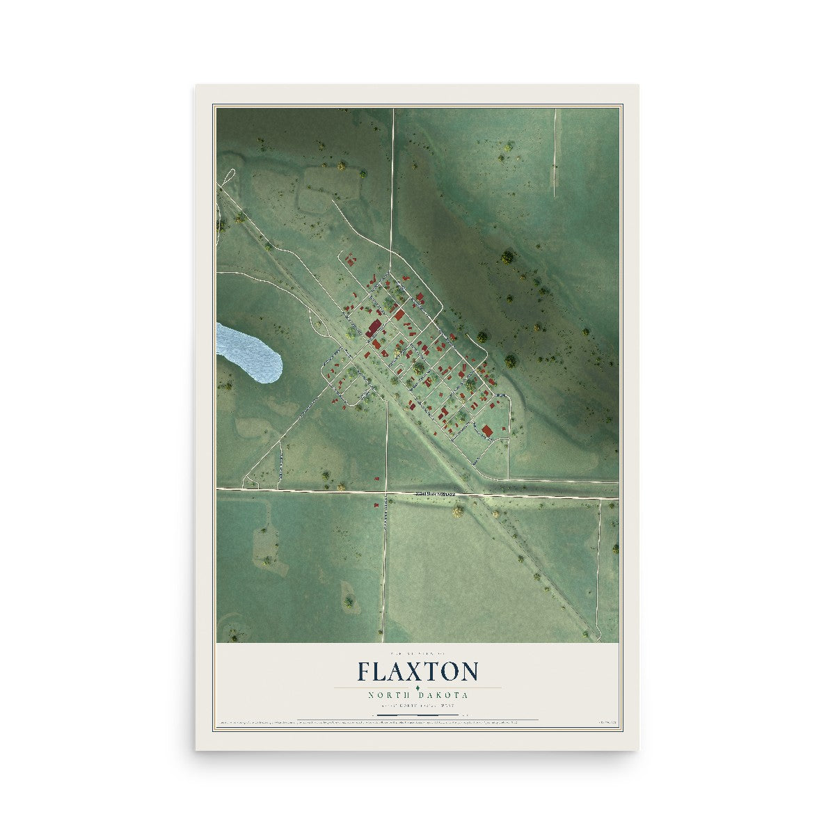 Map of Flaxton, North Dakota, 12 x 18 inch unframed archival matte print