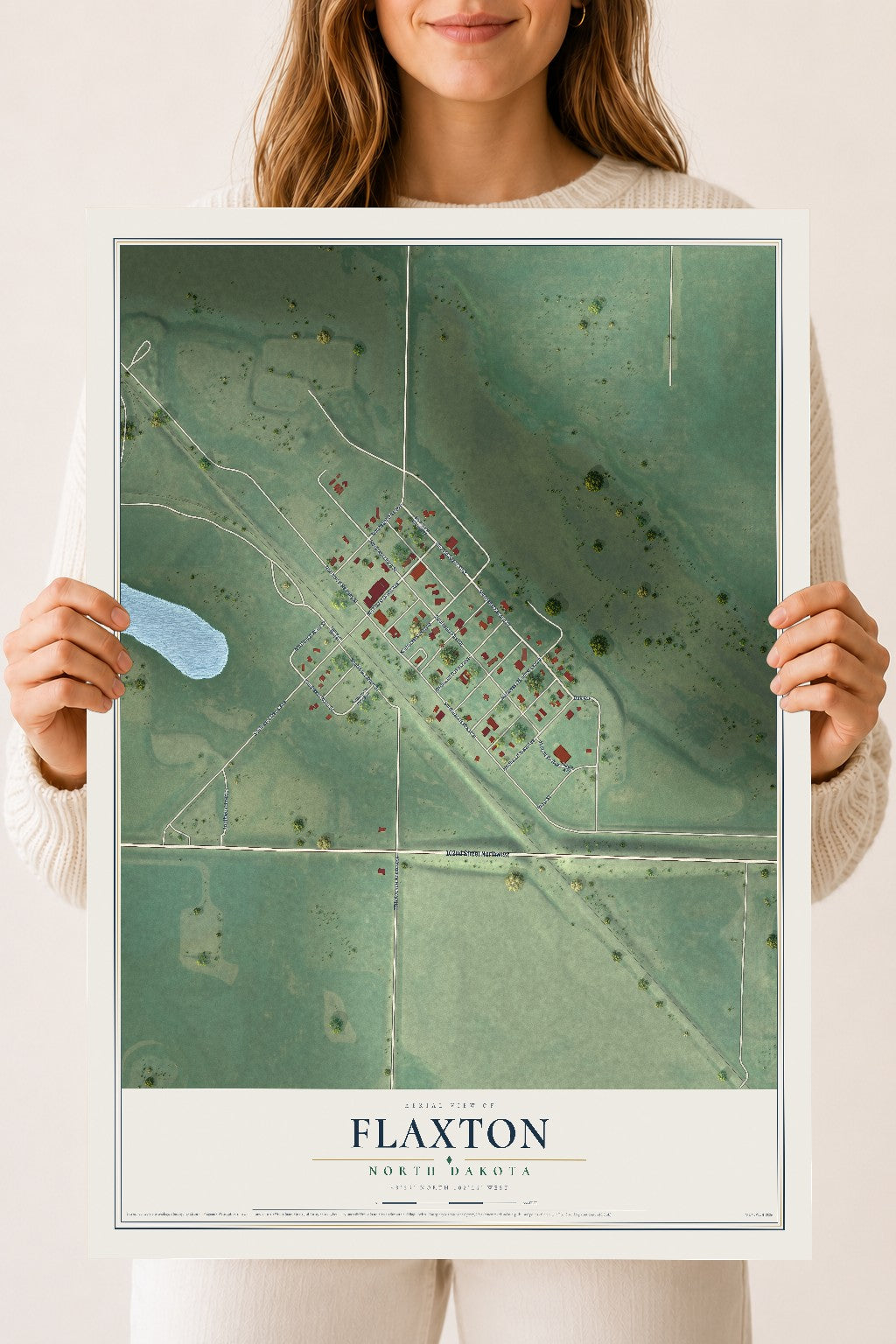 Map of Flaxton, North Dakota, 18 x 24 inch unframed archival matte print