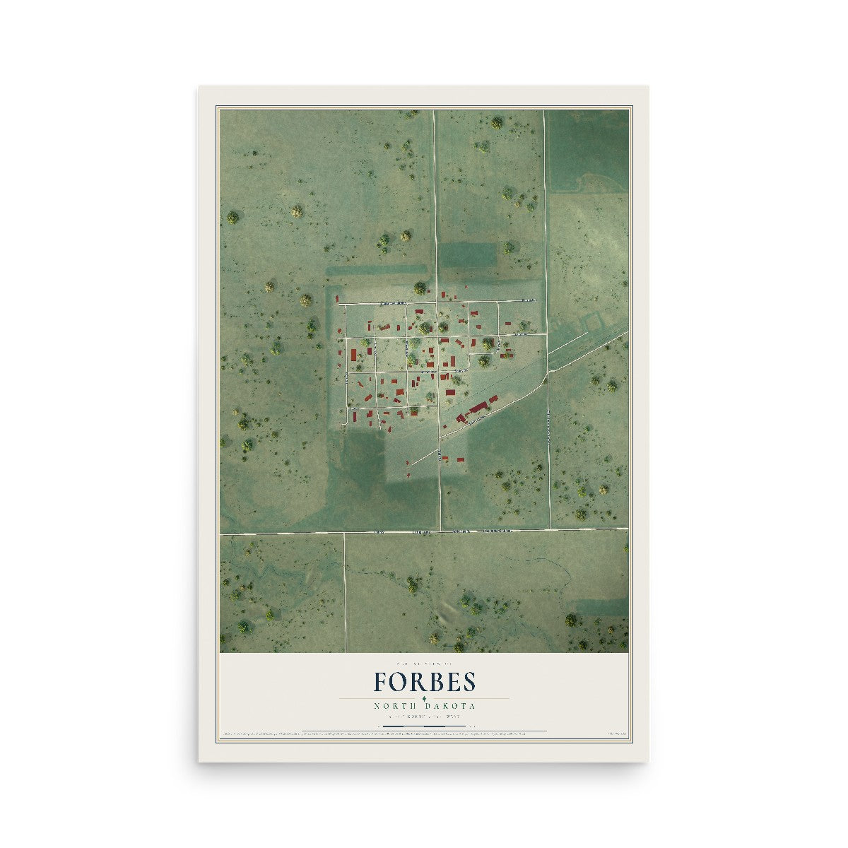 Map of Forbes, North Dakota, 12 x 18 inch unframed archival matte print