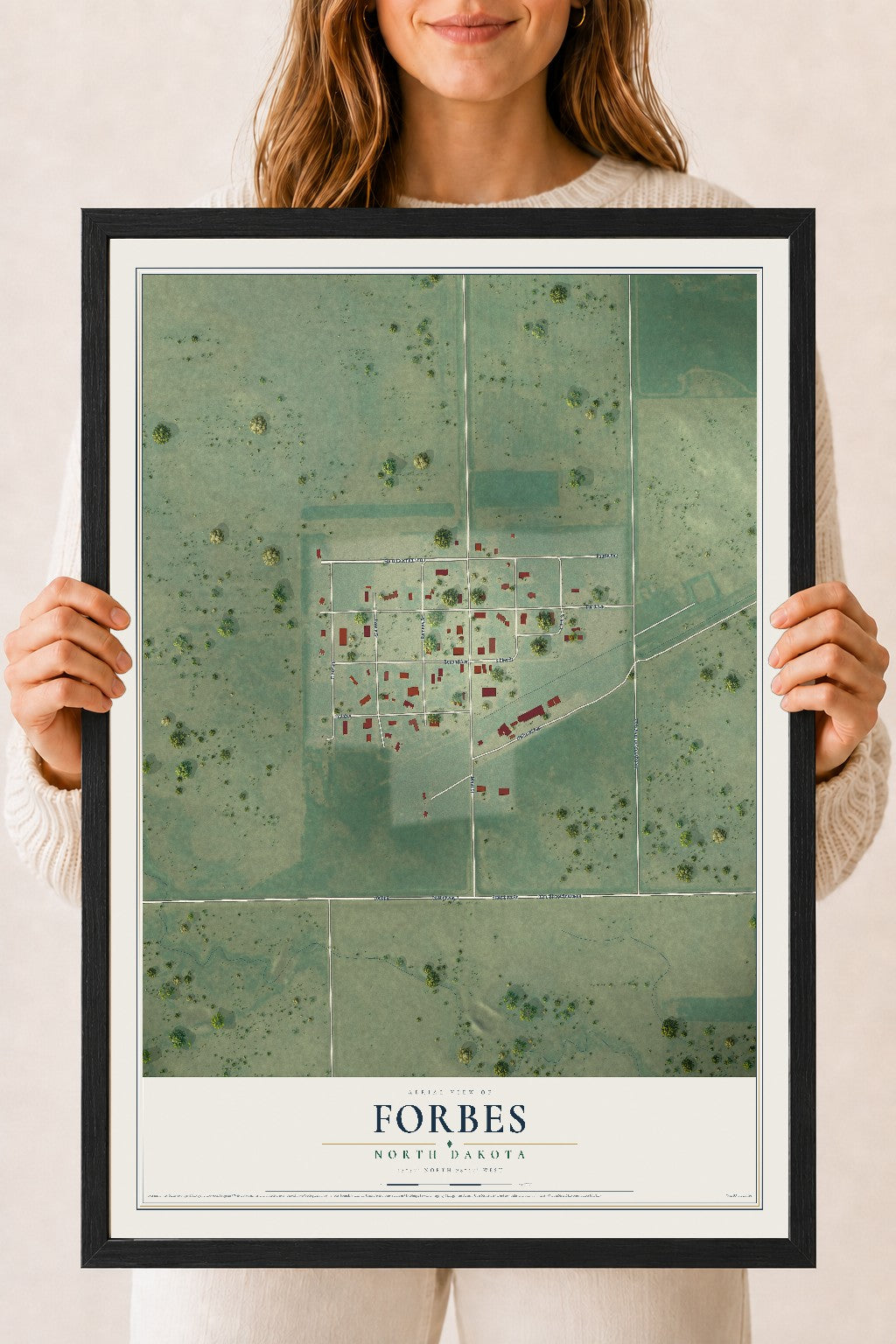 Map of Forbes, North Dakota, 18 x 24 inch print in a black wood frame