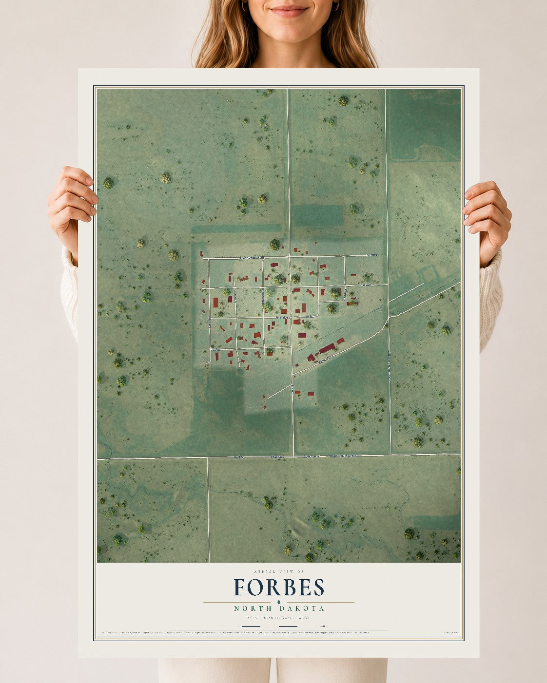 Map of Forbes, North Dakota, 24 x 36 inch unframed archival matte print