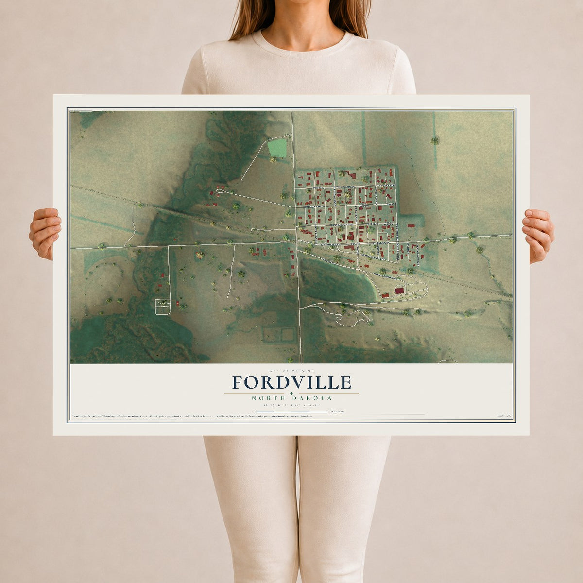 Map of Fordville, North Dakota, 24 x 36 inch unframed archival matte print