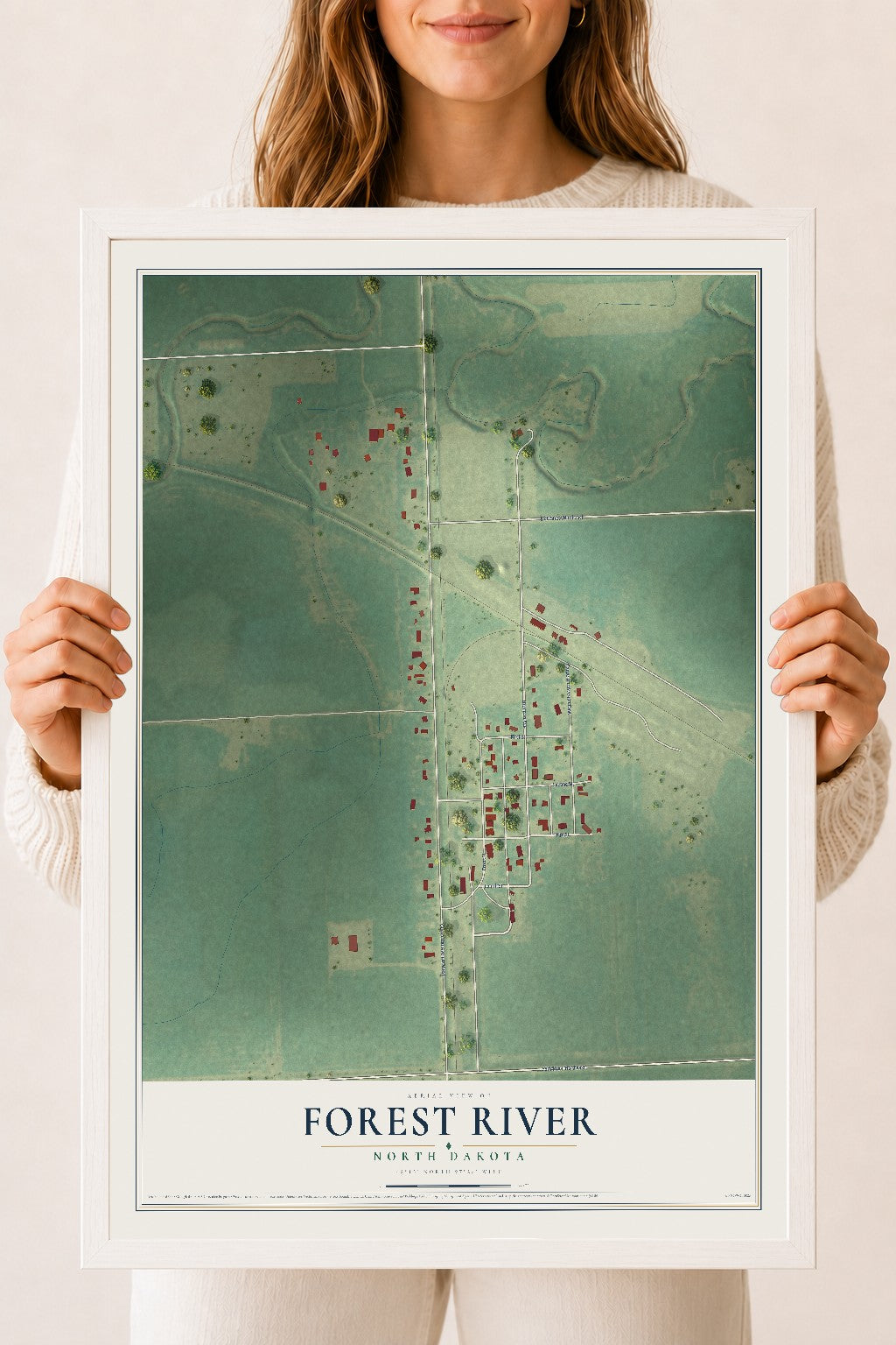 Map of Forest River, North Dakota, 18 x 24 inch print in a white wood frame