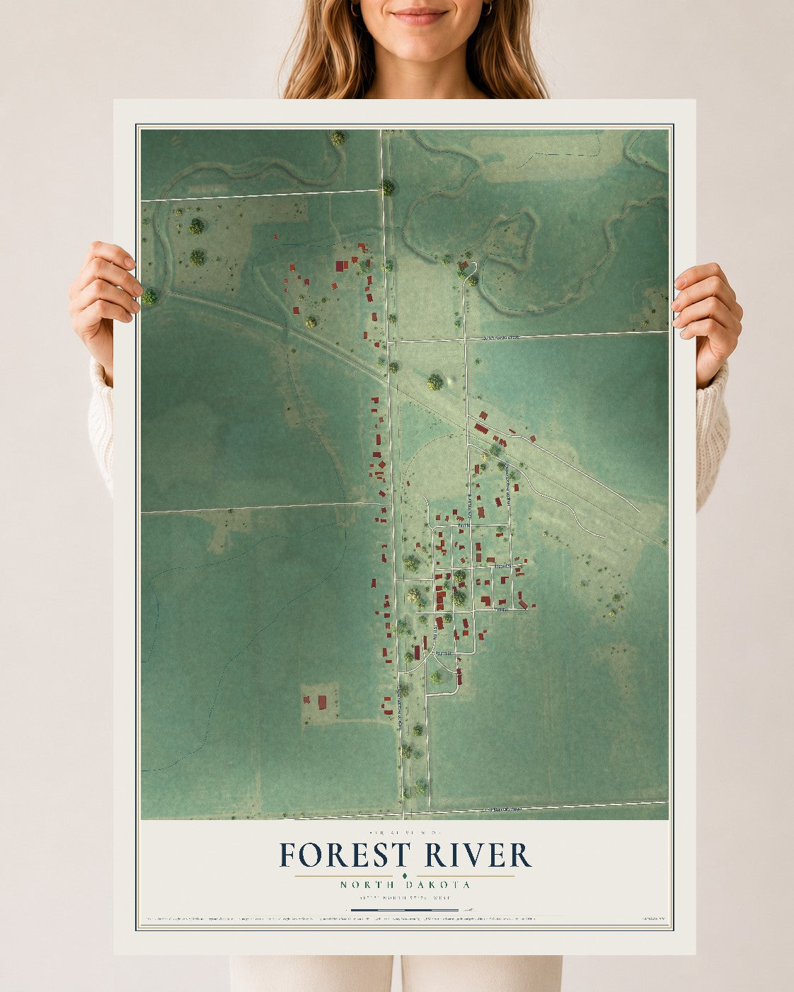 Map of Forest River, North Dakota, 24 x 36 inch unframed archival matte print