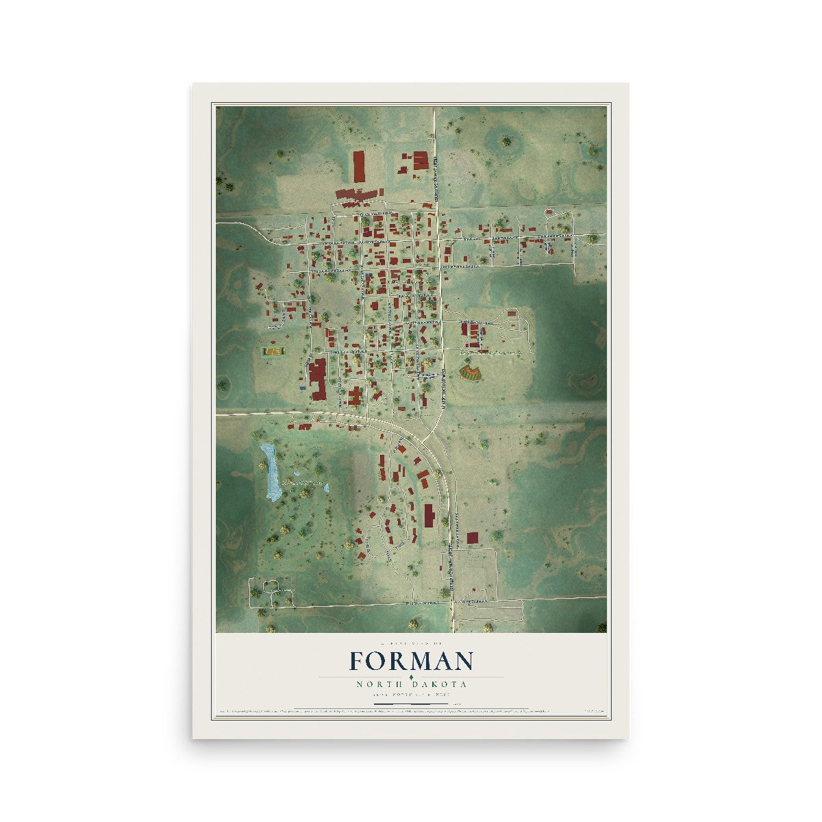 Map of Forman, North Dakota, 12 x 18 inch unframed archival matte print