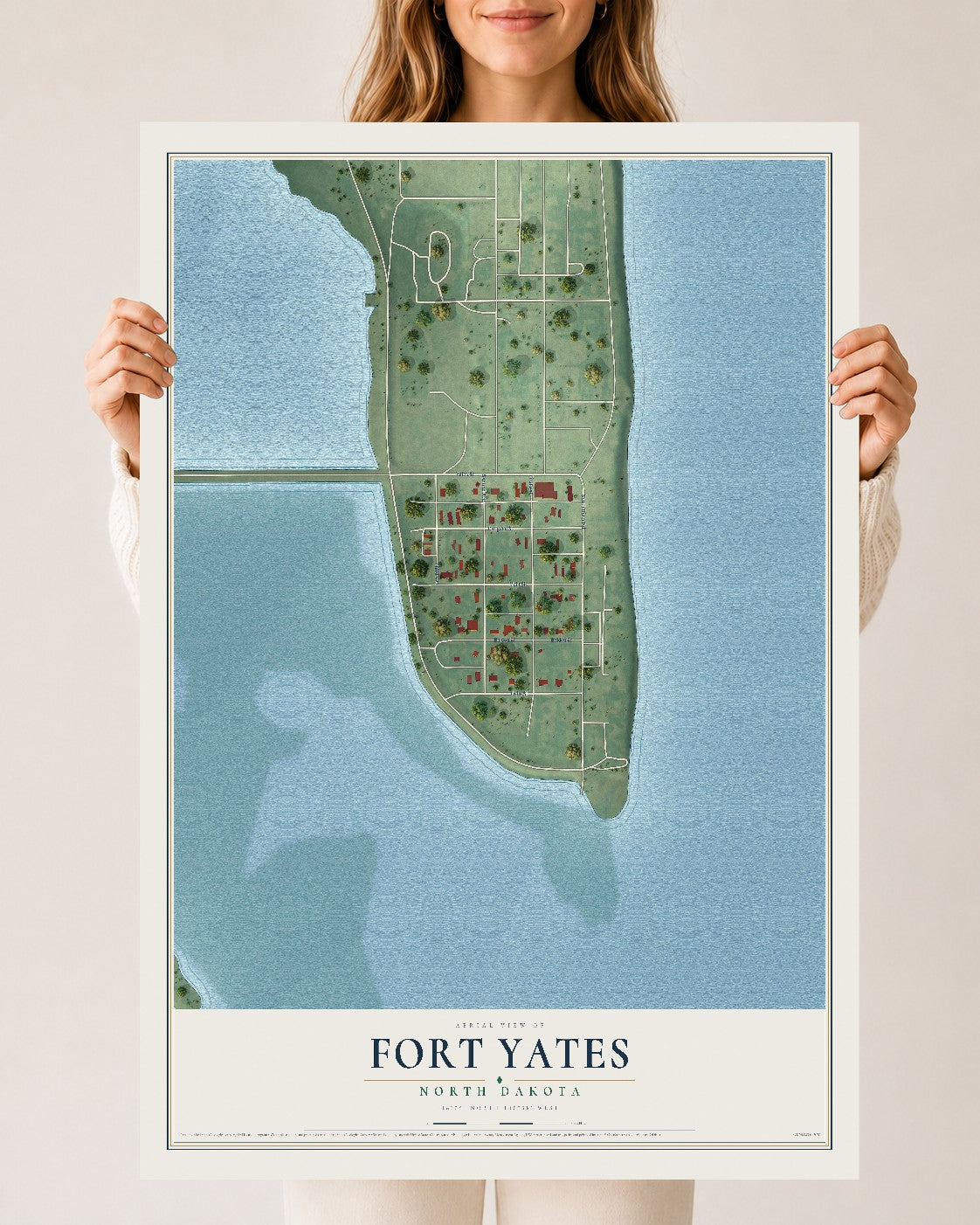 Map of Fort Yates, North Dakota, 24 x 36 inch unframed archival matte print