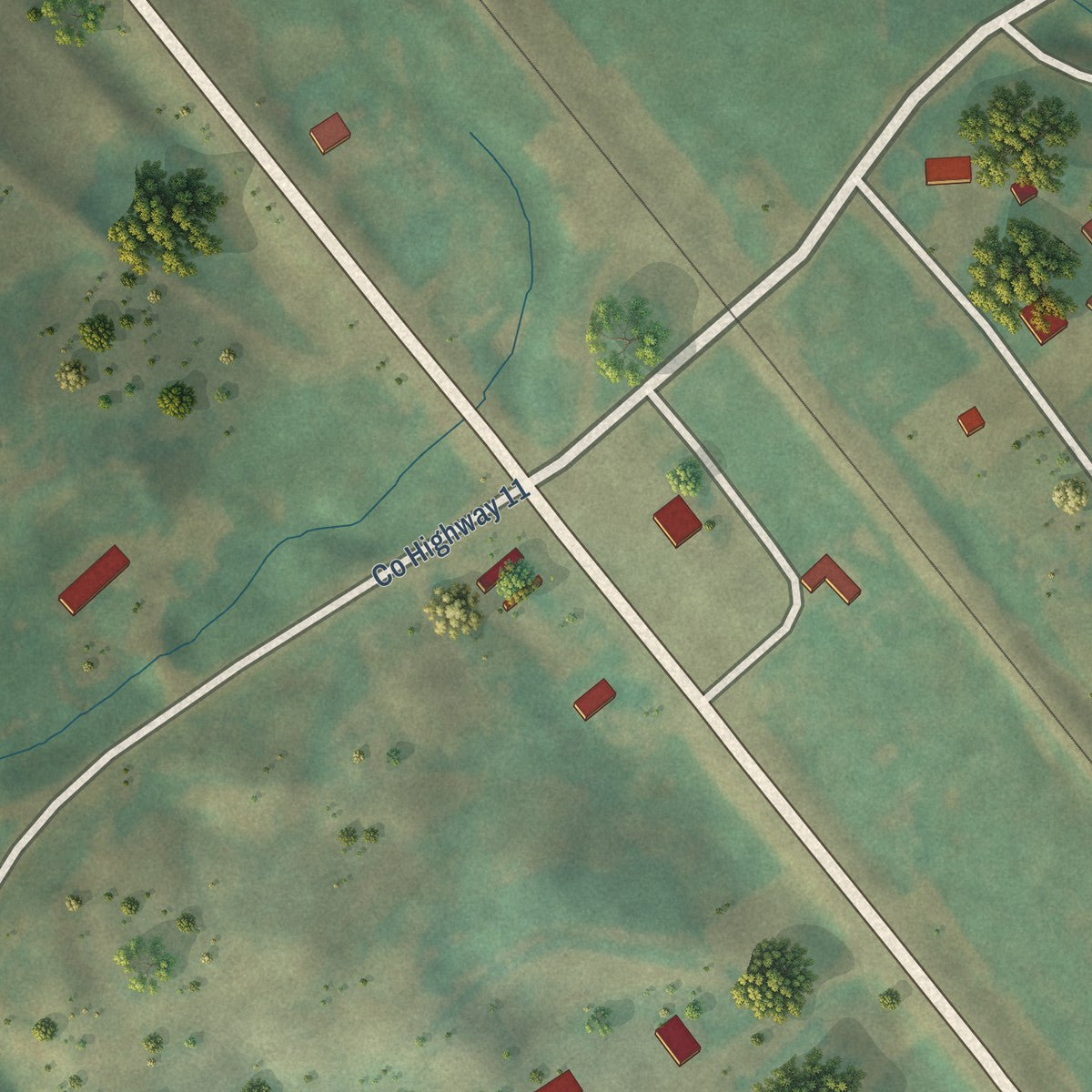 Close-up of the map of Foxholm, North Dakota print showing street and building detail