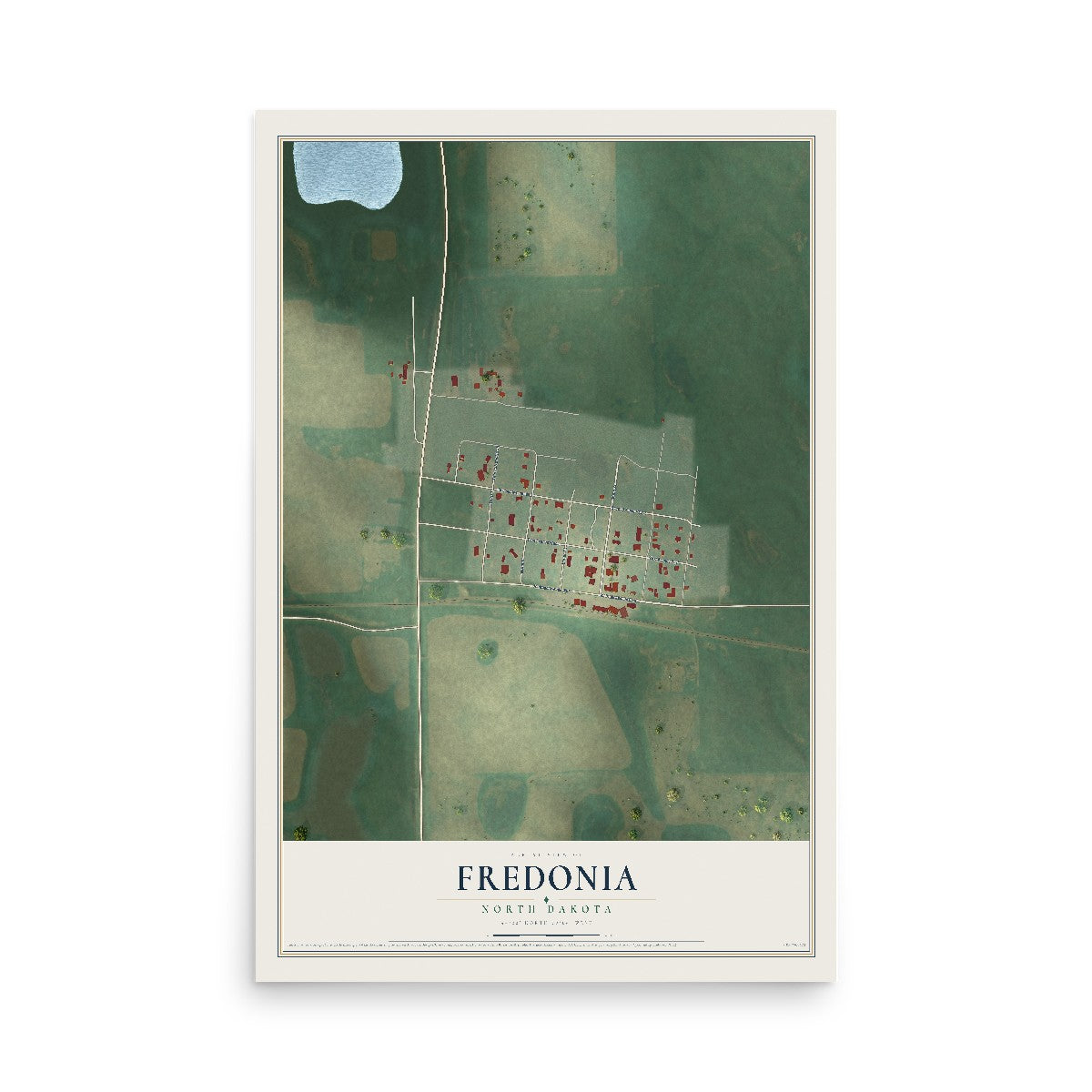 Map of Fredonia, North Dakota, 12 x 18 inch unframed archival matte print