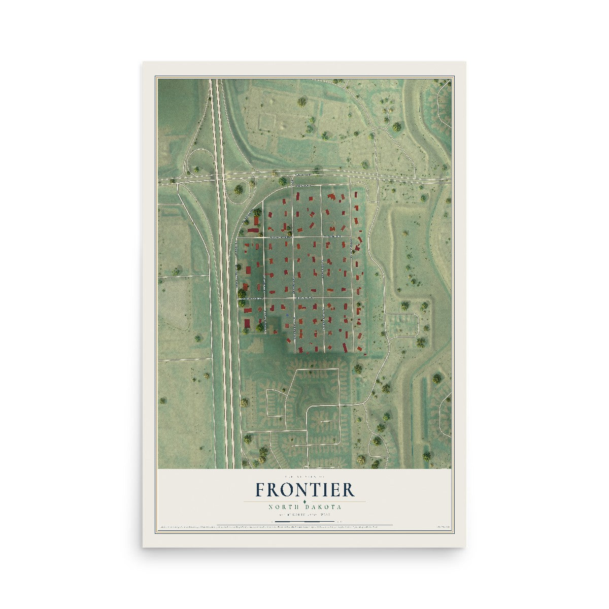 Map of Frontier, North Dakota, 12 x 18 inch unframed archival matte print