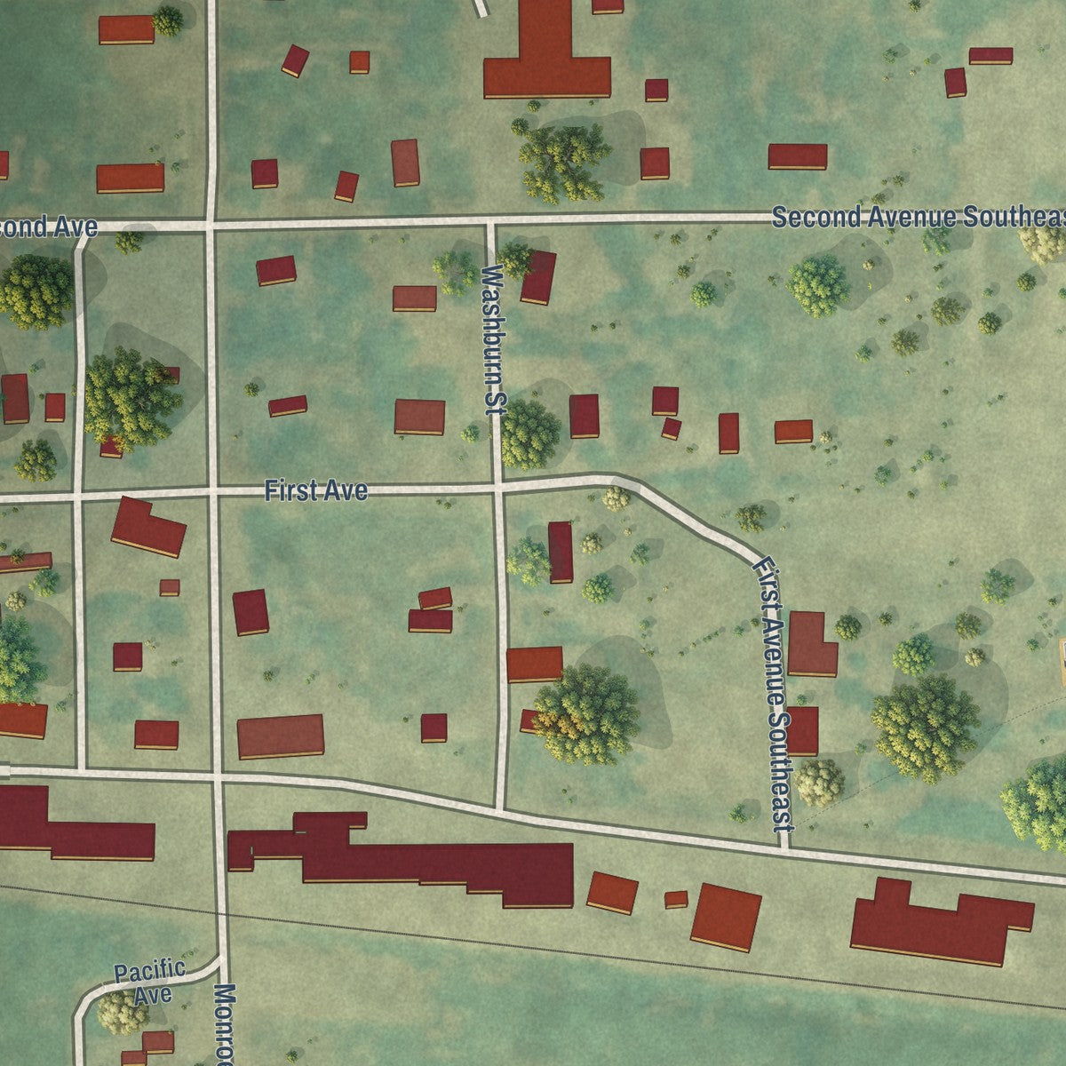 Close-up of the map of Fullerton, North Dakota print showing street and building detail