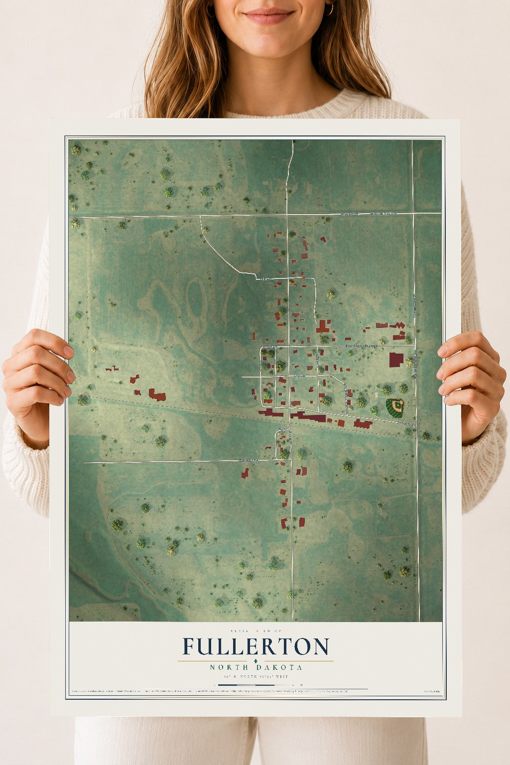 Map of Fullerton, North Dakota, 18 x 24 inch unframed archival matte print