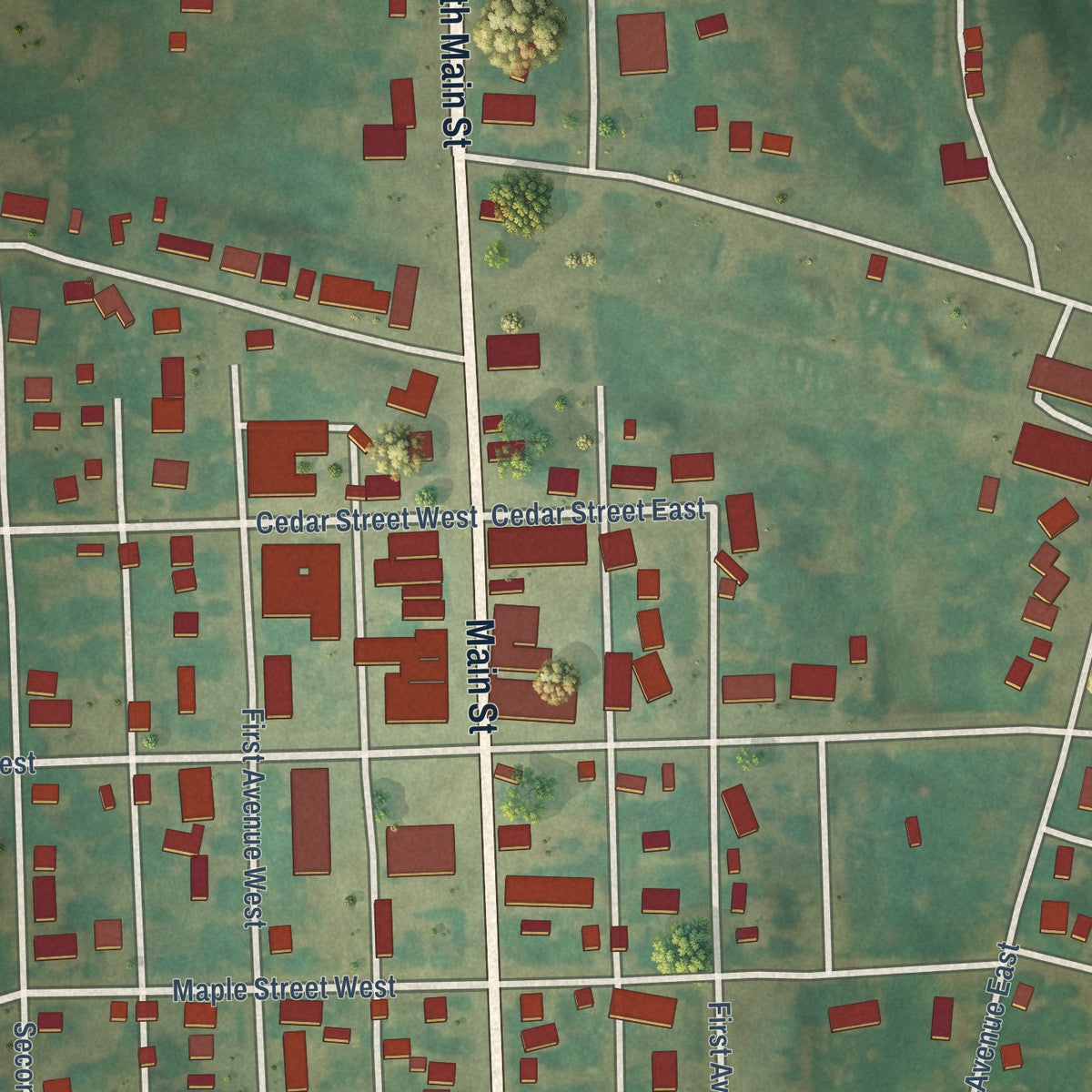 Close-up of the map of Gackle, North Dakota print showing street and building detail