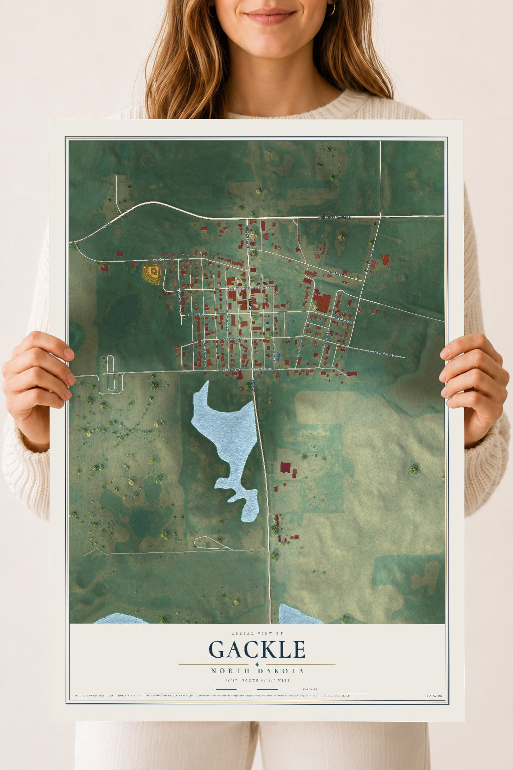Map of Gackle, North Dakota, 18 x 24 inch unframed archival matte print